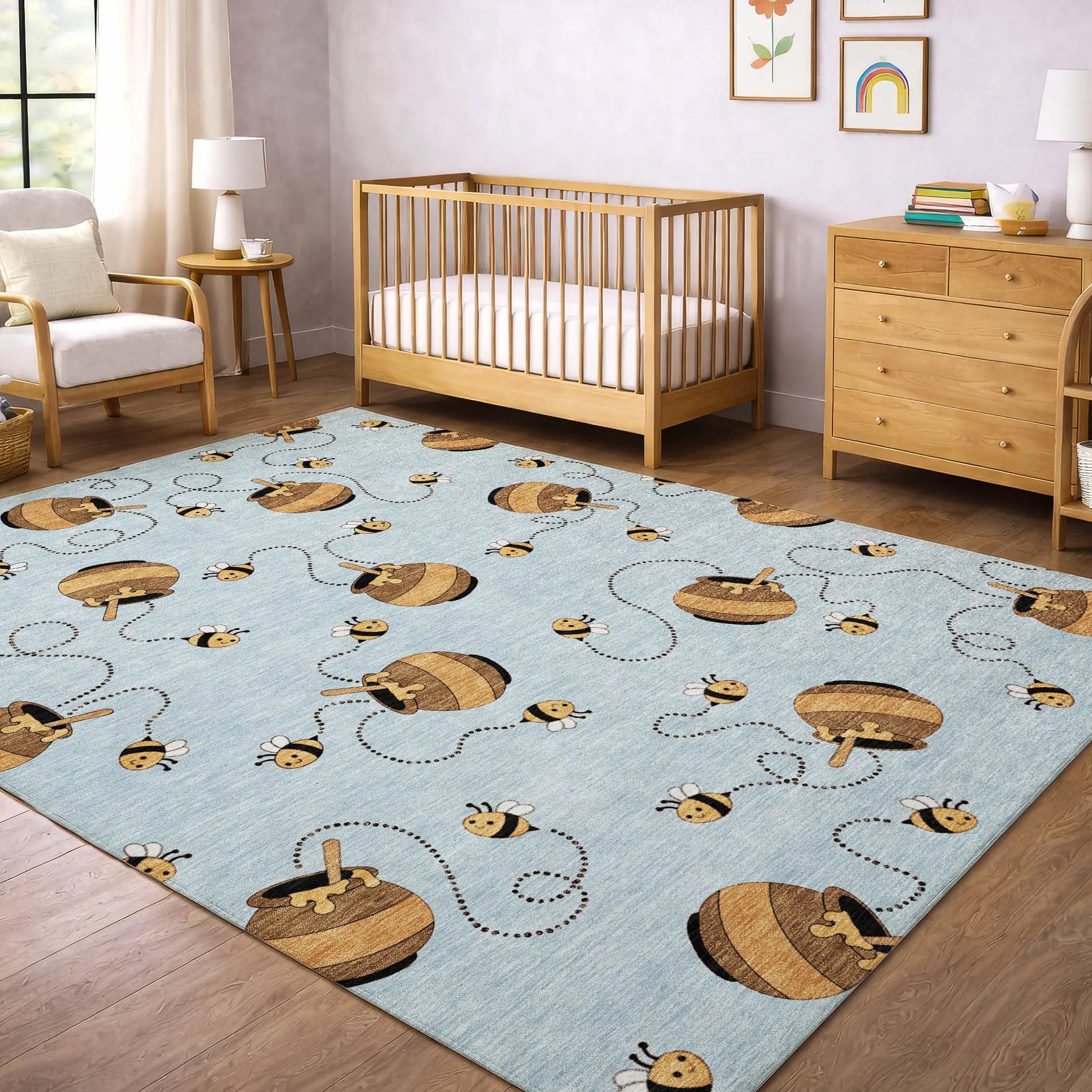 8' X 10' Sky Blue And Beige Geometric Washable Indoor Outdoor Area Rug Homeroots Outdoor