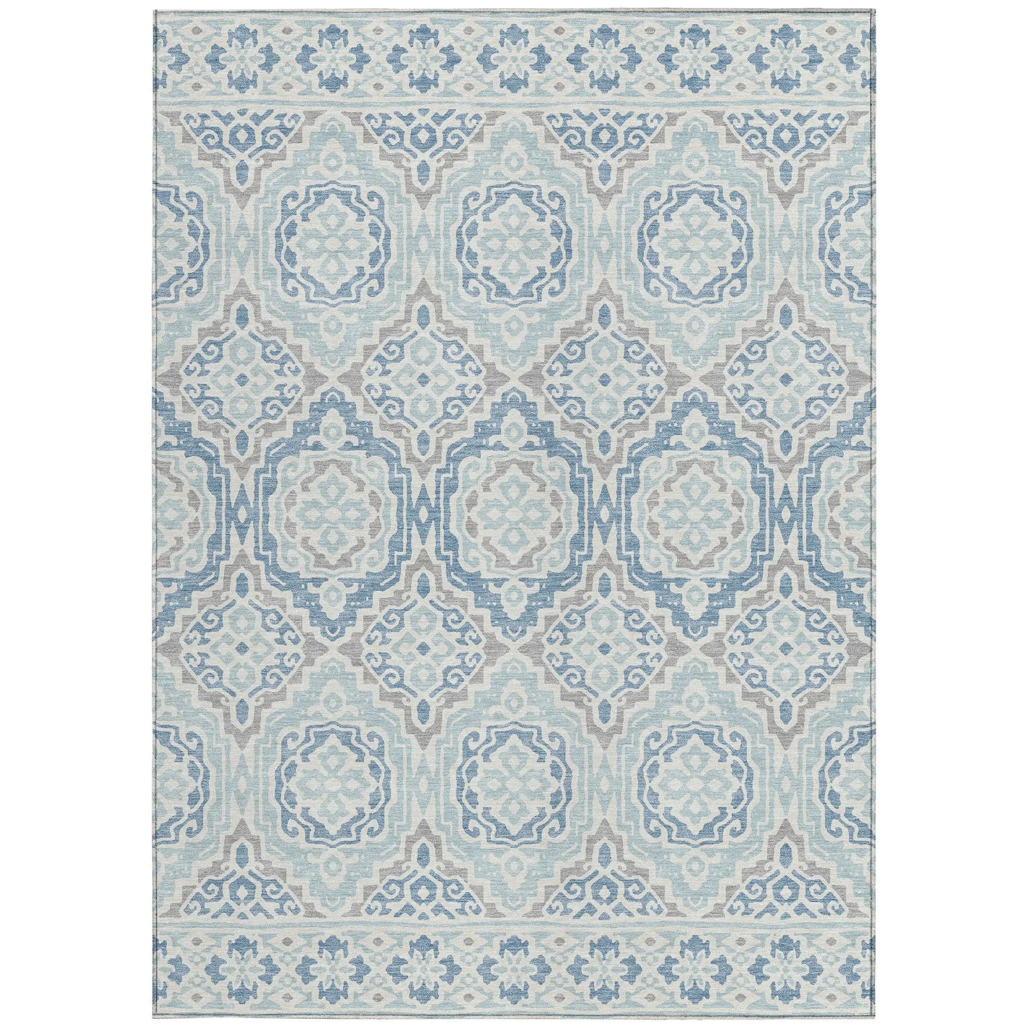8' X 10' Sky Blue And Beige Tribal Washable Indoor Outdoor Area Rug Homeroots Outdoor