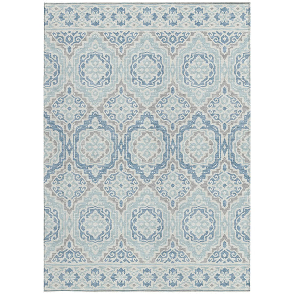 8' X 10' Sky Blue And Beige Tribal Washable Indoor Outdoor Area Rug Homeroots Outdoor
