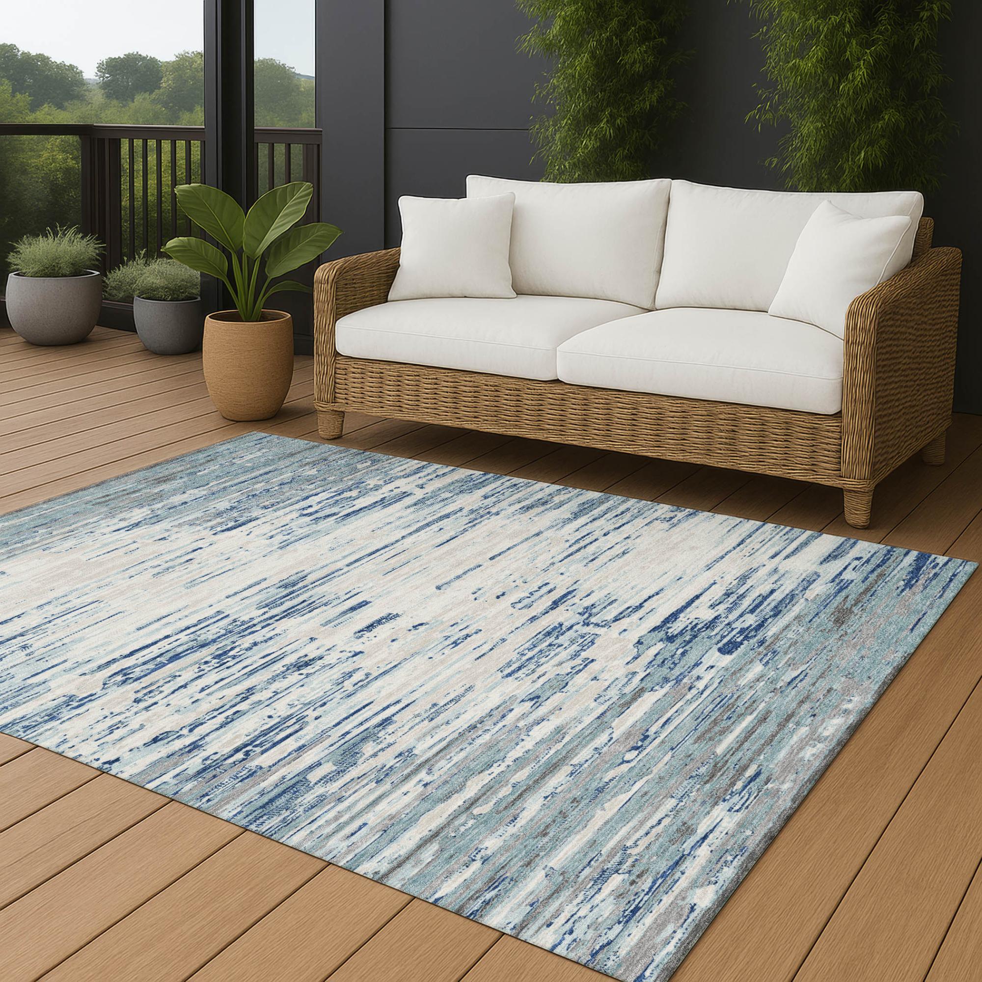 8' X 10' Sky Blue And Blue Abstract Washable Indoor Outdoor Area Rug Homeroots Outdoor