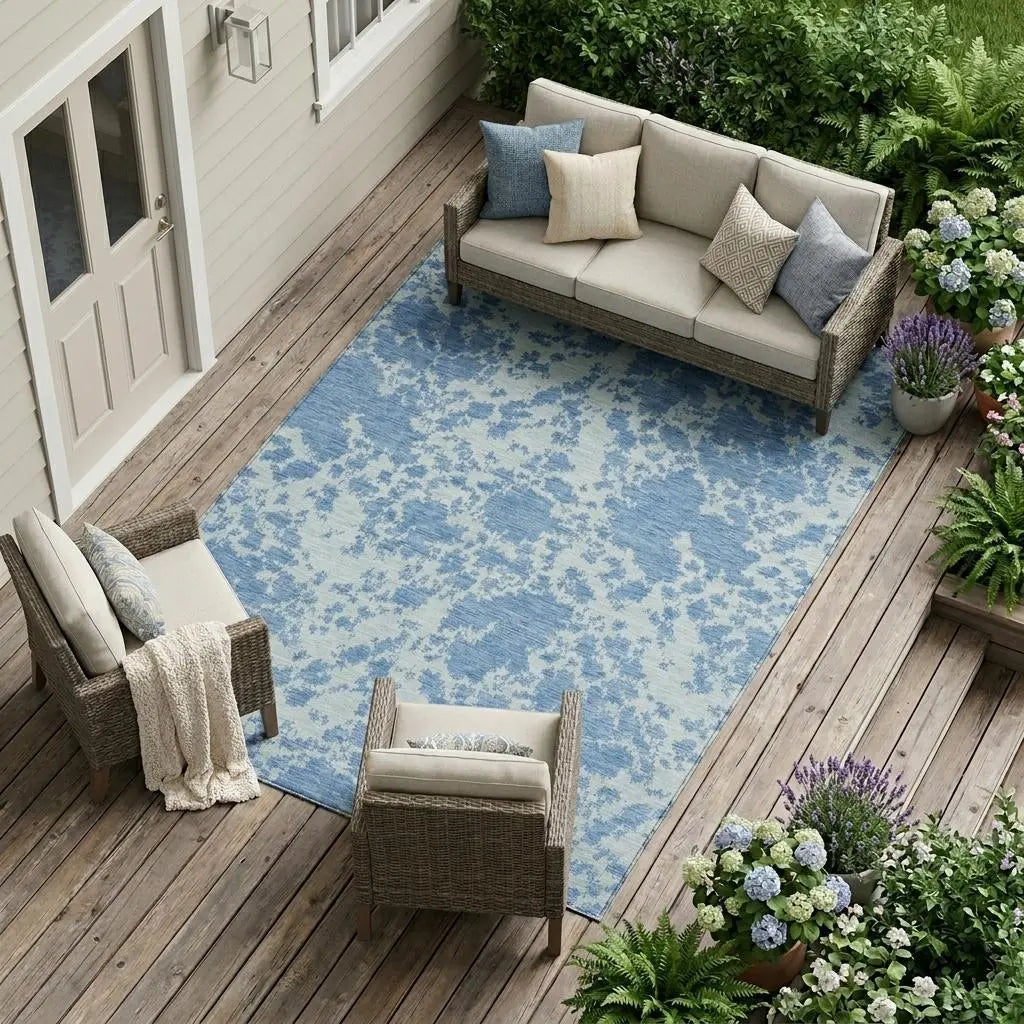 8' X 10' Sky Blue And Blue Abstract Washable Indoor Outdoor Area Rug Homeroots Outdoor