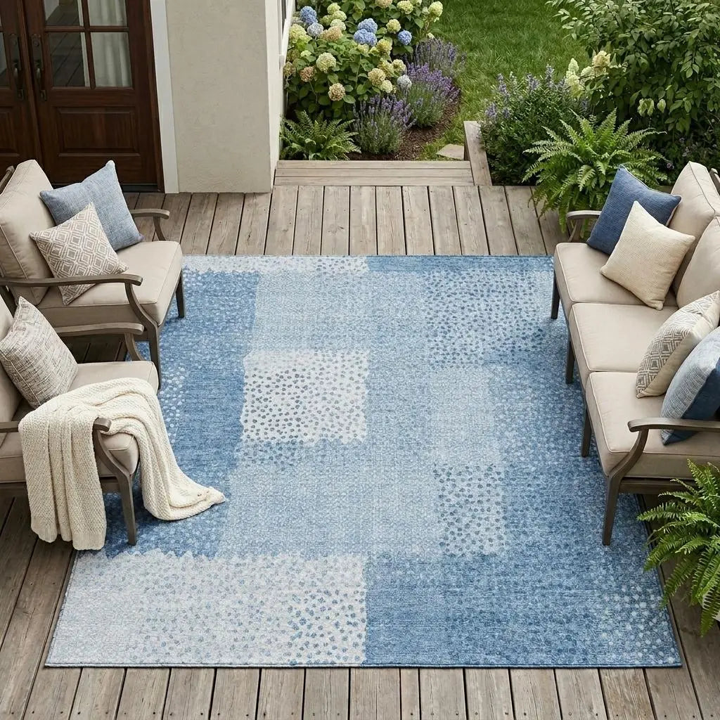 8' X 10' Sky Blue And Blue Abstract Washable Indoor Outdoor Area Rug Homeroots Outdoor