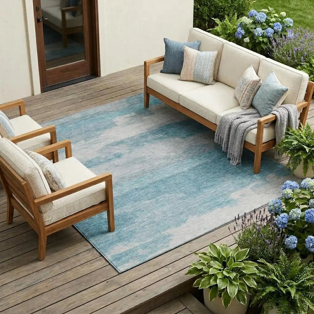 8' X 10' Sky Blue And Blue Abstract Washable Indoor Outdoor Area Rug Homeroots Outdoor