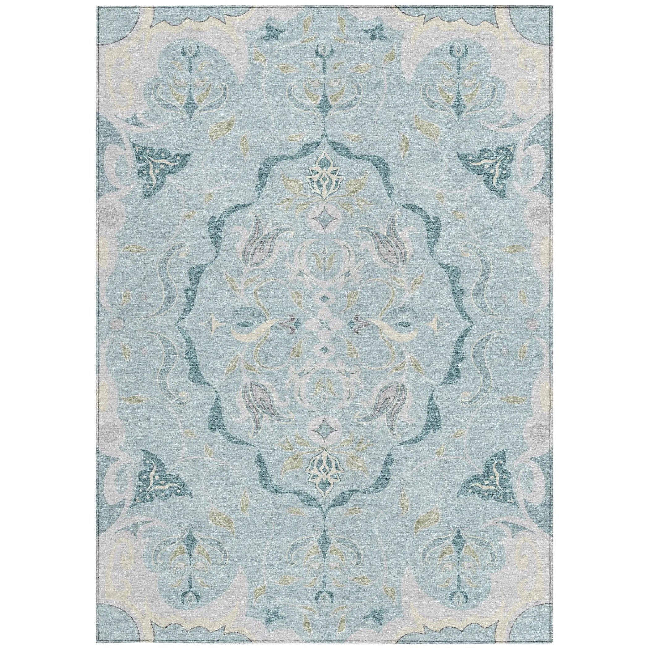 8' X 10' Sky Blue And Blue Damask Washable Indoor Outdoor Area Rug Homeroots Outdoor