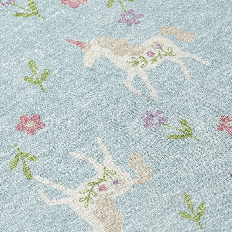 8' X 10' Sky Blue And Blue Floral Washable Indoor Outdoor Area Rug Homeroots Outdoor