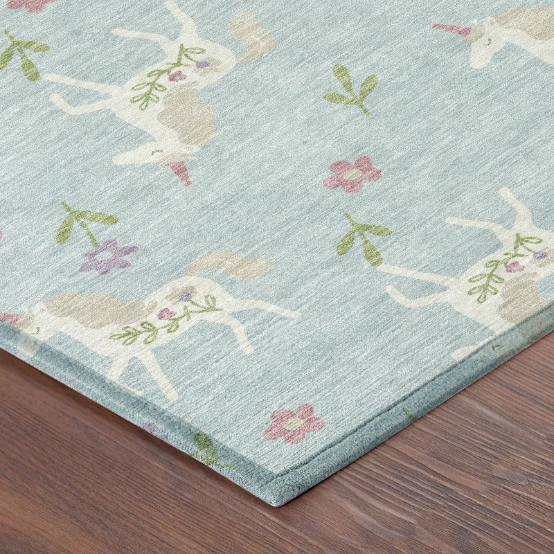 8' X 10' Sky Blue And Blue Floral Washable Indoor Outdoor Area Rug Homeroots Outdoor