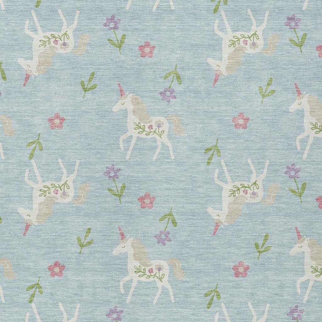 8' X 10' Sky Blue And Blue Floral Washable Indoor Outdoor Area Rug Homeroots Outdoor