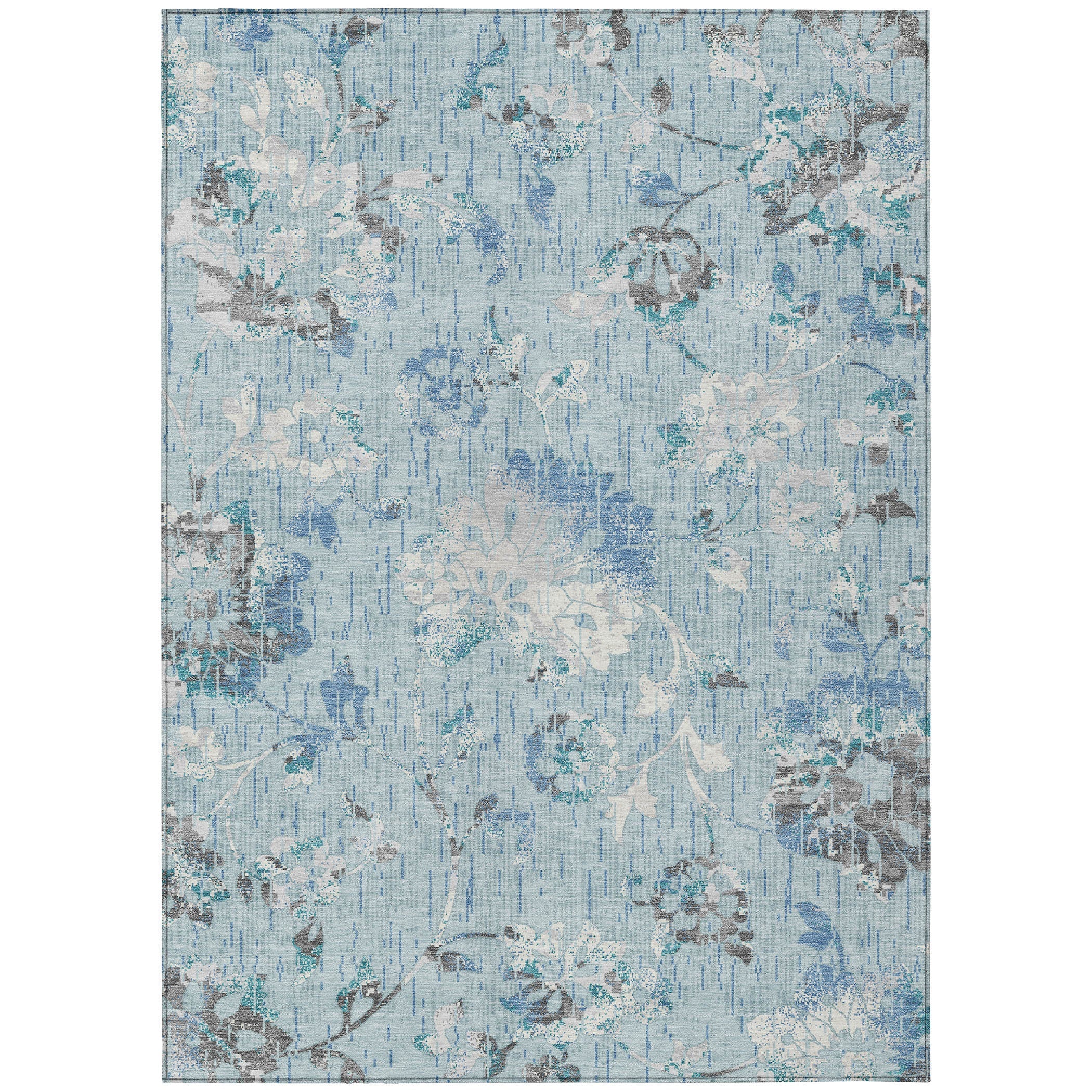 8' X 10' Sky Blue And Blue Floral Washable Indoor Outdoor Area Rug Homeroots Outdoor