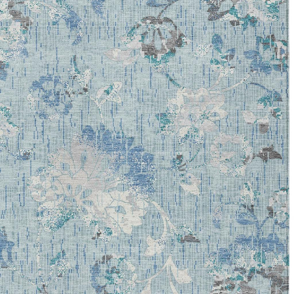 8' X 10' Sky Blue And Blue Floral Washable Indoor Outdoor Area Rug Homeroots Outdoor