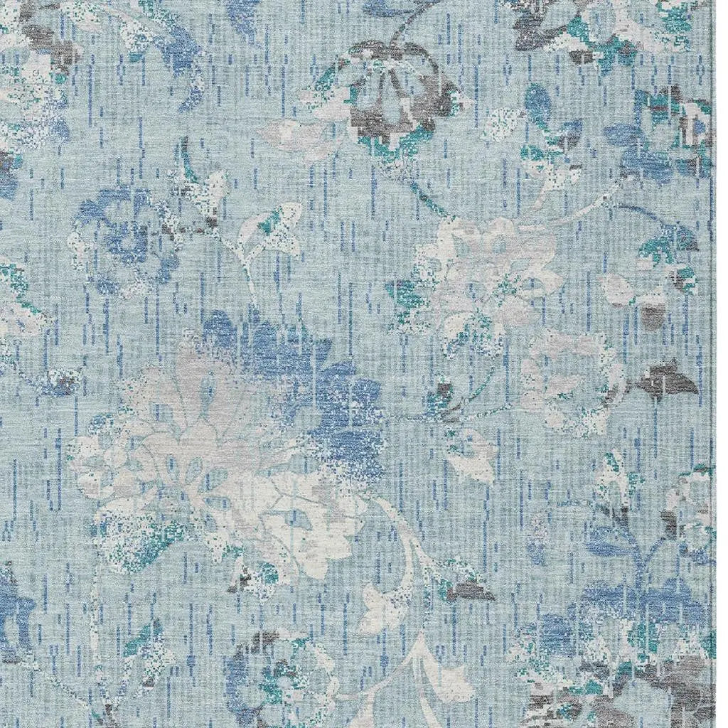 8' X 10' Sky Blue And Blue Floral Washable Indoor Outdoor Area Rug Homeroots Outdoor