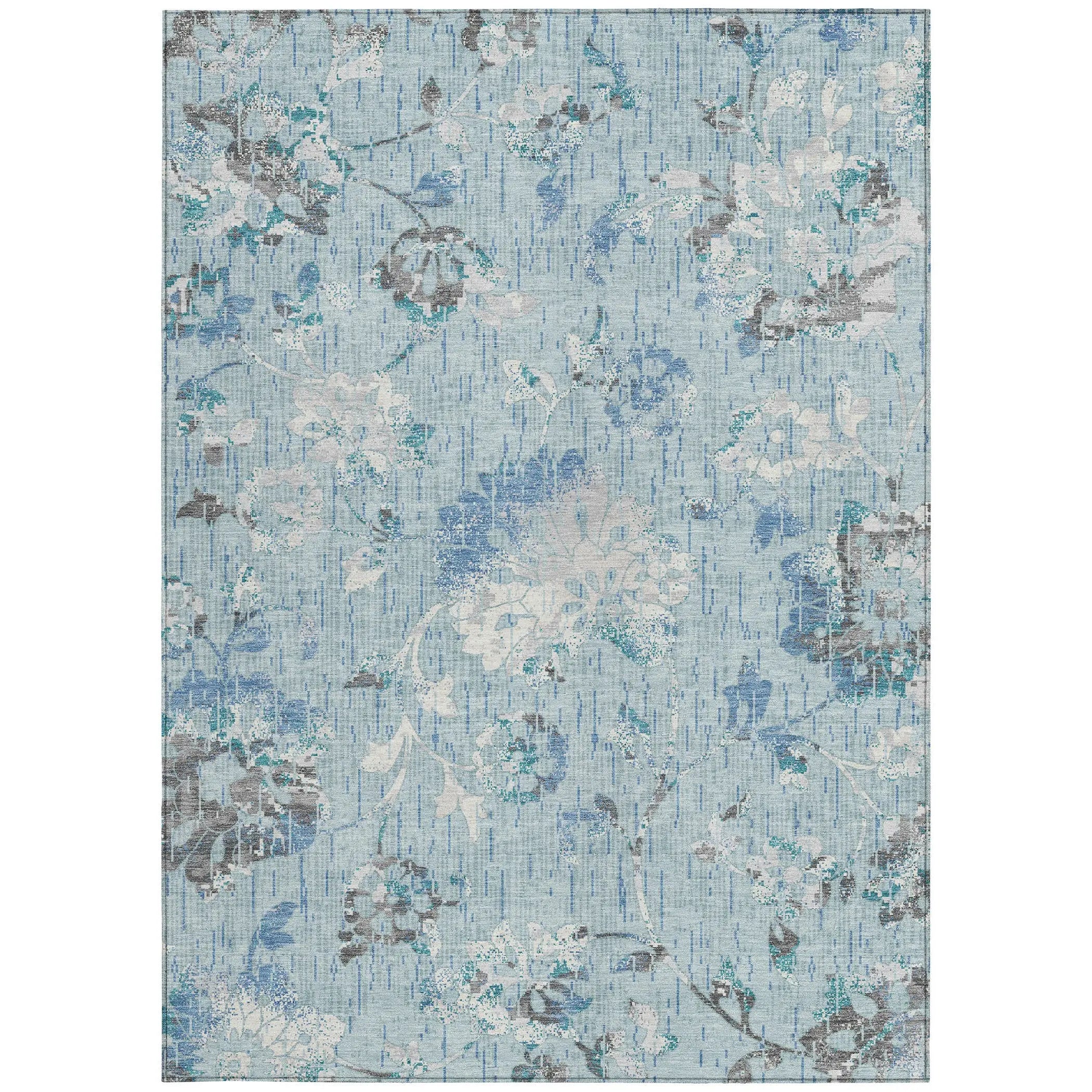 8' X 10' Sky Blue And Blue Floral Washable Indoor Outdoor Area Rug Homeroots Outdoor