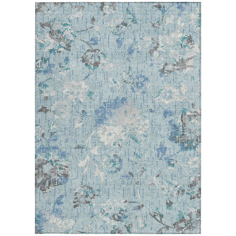 8' X 10' Sky Blue And Blue Floral Washable Indoor Outdoor Area Rug Homeroots Outdoor
