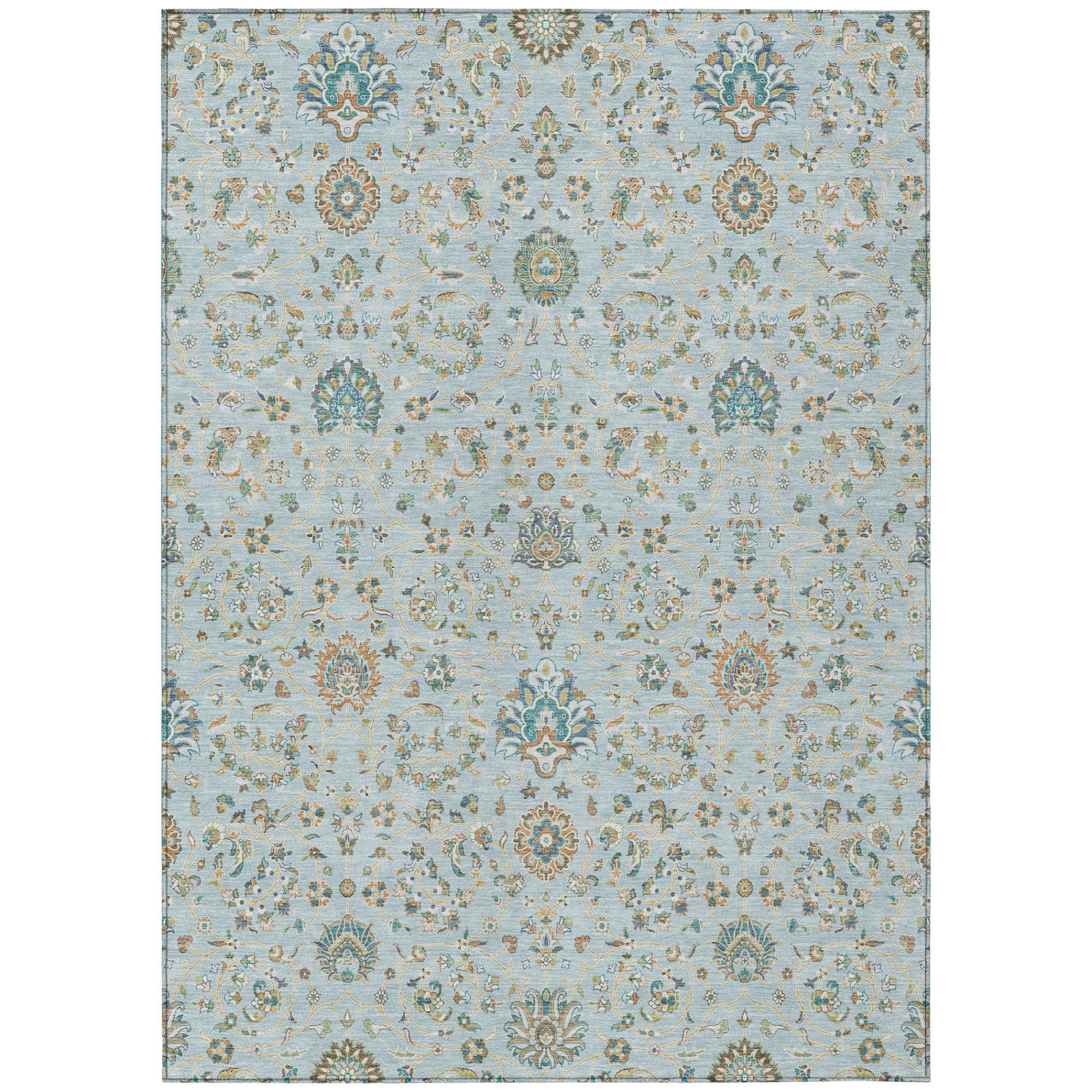 8' X 10' Sky Blue And Blue Floral Washable Indoor Outdoor Area Rug Homeroots Outdoor