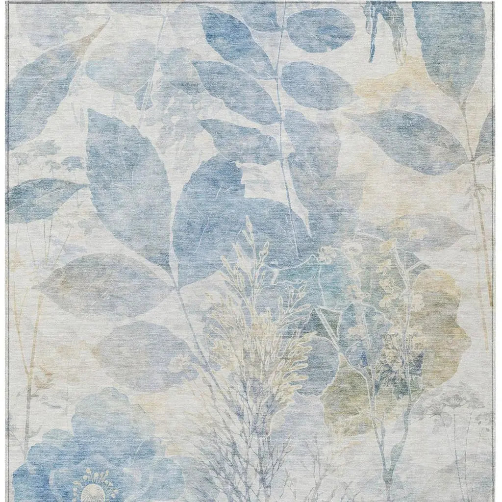 8' X 10' Sky Blue And Blue Floral Washable Indoor Outdoor Area Rug Homeroots Outdoor