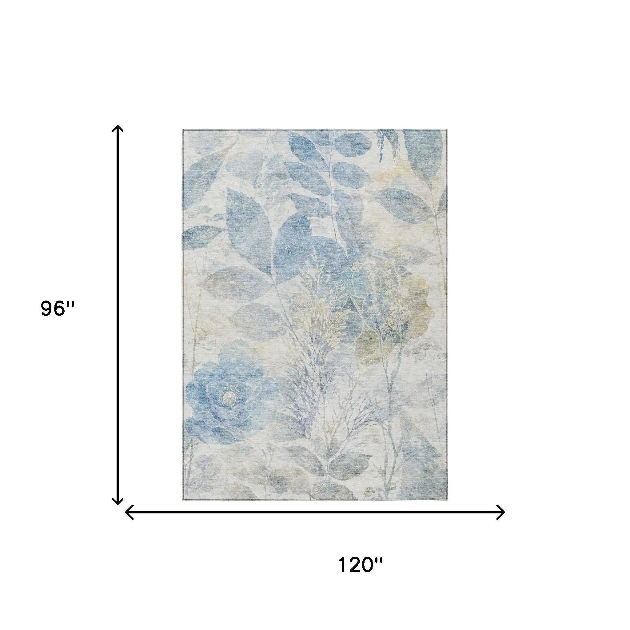8' X 10' Sky Blue And Blue Floral Washable Indoor Outdoor Area Rug Homeroots Outdoor