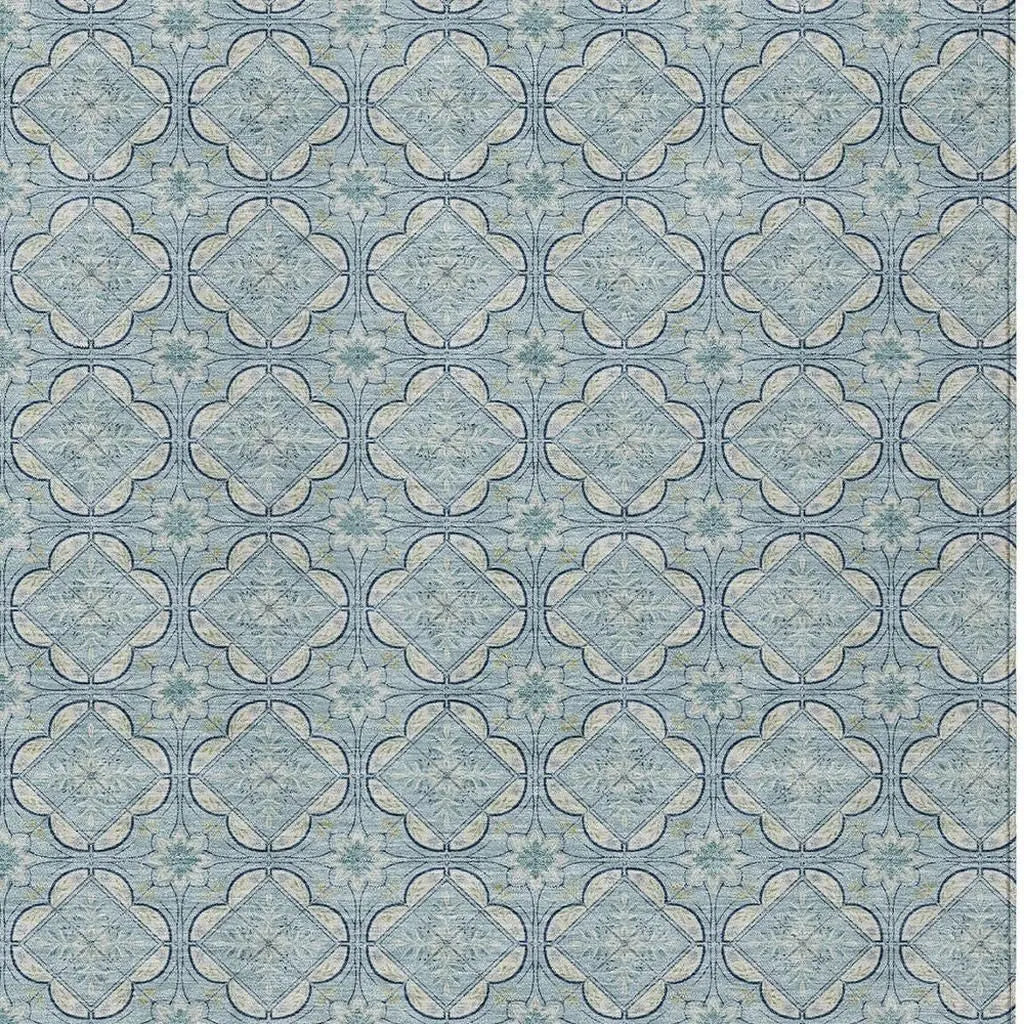 8' X 10' Sky Blue And Blue Geometric Washable Indoor Outdoor Area Rug Homeroots Outdoor