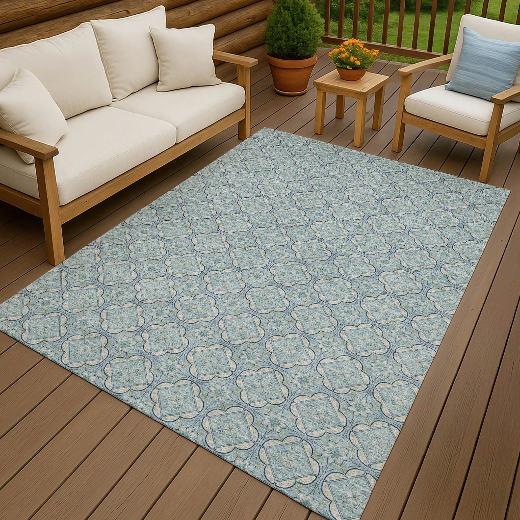 8' X 10' Sky Blue And Blue Geometric Washable Indoor Outdoor Area Rug Homeroots Outdoor