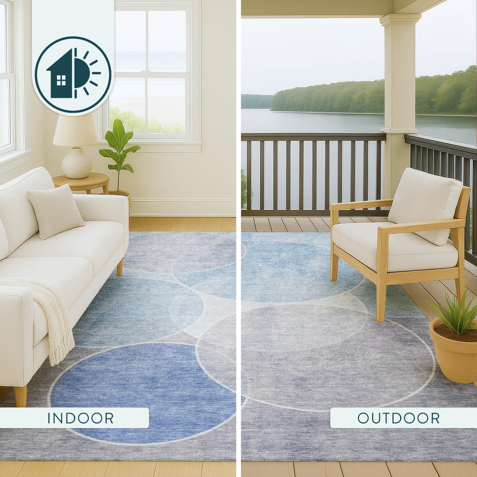 8' X 10' Sky Blue And Blue Geometric Washable Indoor Outdoor Area Rug Homeroots Outdoor