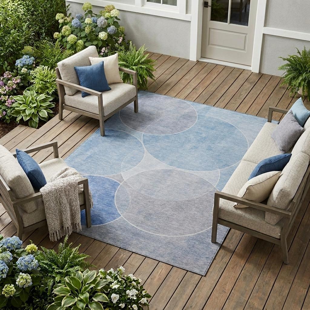 8' X 10' Sky Blue And Blue Geometric Washable Indoor Outdoor Area Rug Homeroots Outdoor