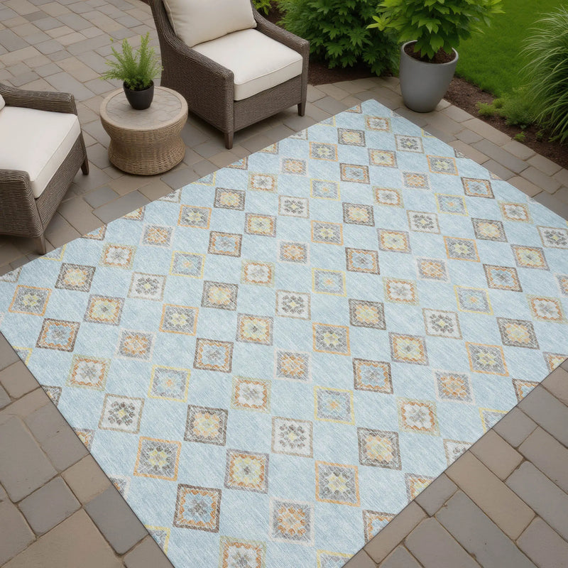8' X 10' Sky Blue And Blue Geometric Washable Indoor Outdoor Area Rug Homeroots Outdoor