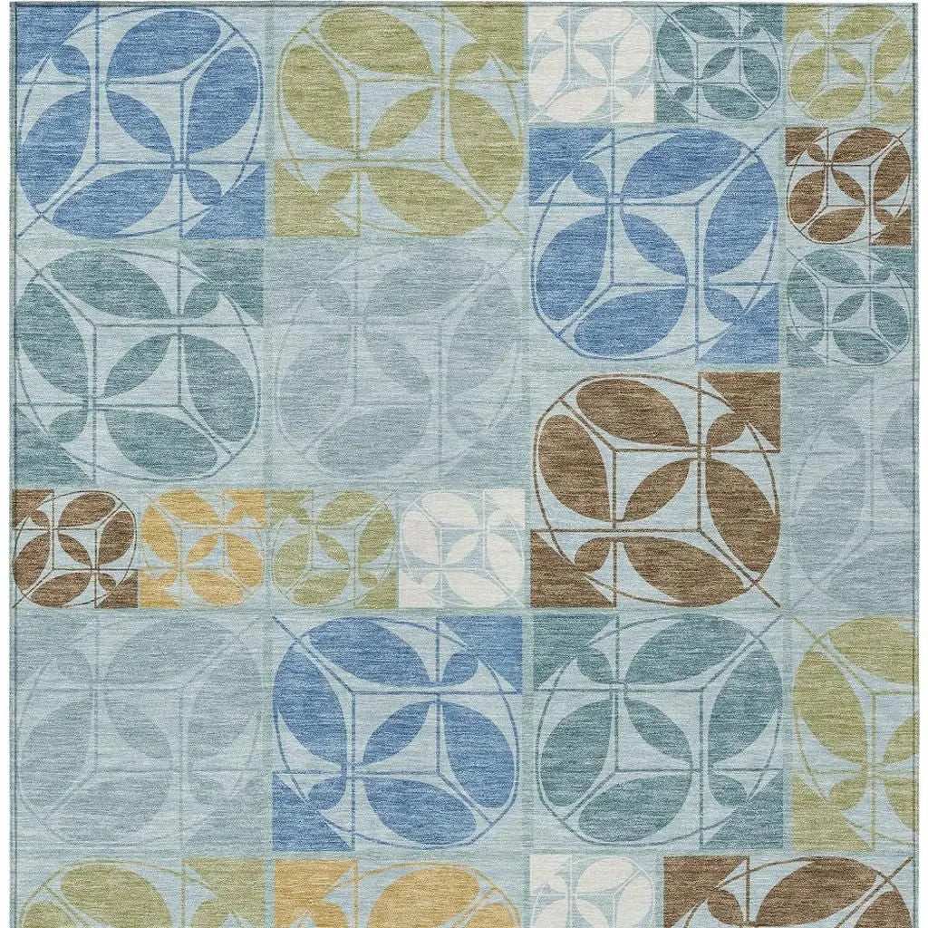 8' X 10' Sky Blue And Blue Geometric Washable Indoor Outdoor Area Rug Homeroots Outdoor