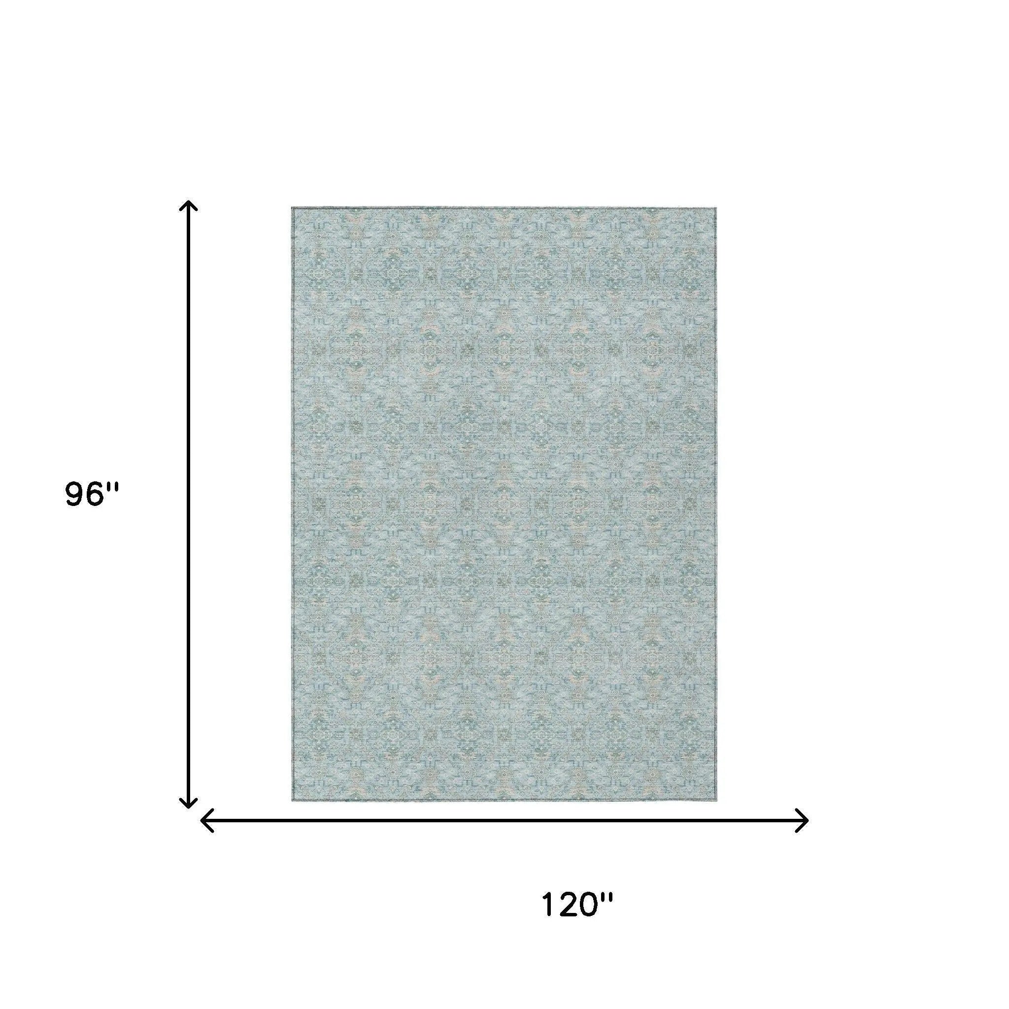 8' X 10' Sky Blue And Blue Oriental Washable Indoor Outdoor Area Rug Homeroots Outdoor