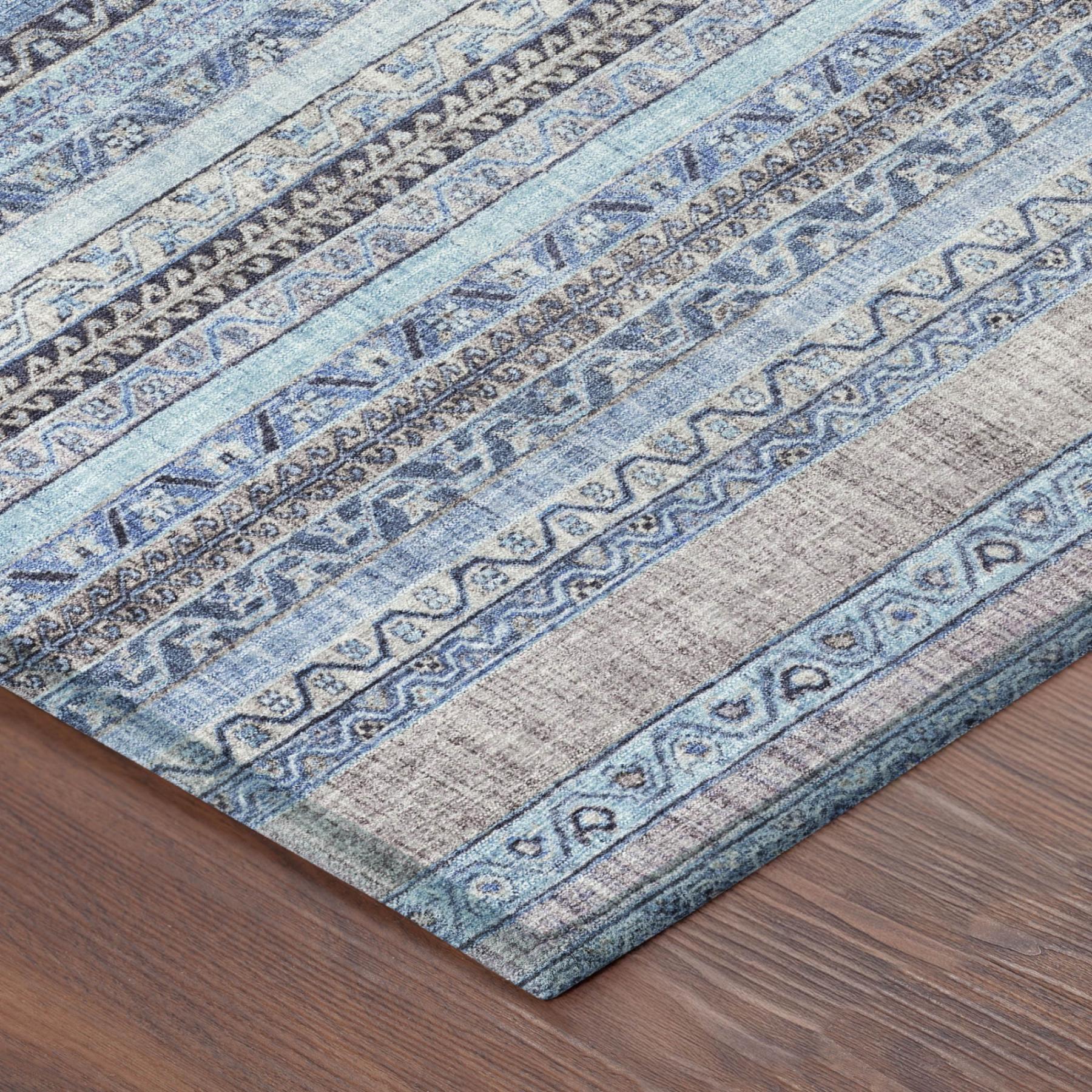 8' X 10' Sky Blue And Blue Striped Washable Indoor Outdoor Area Rug Homeroots Outdoor