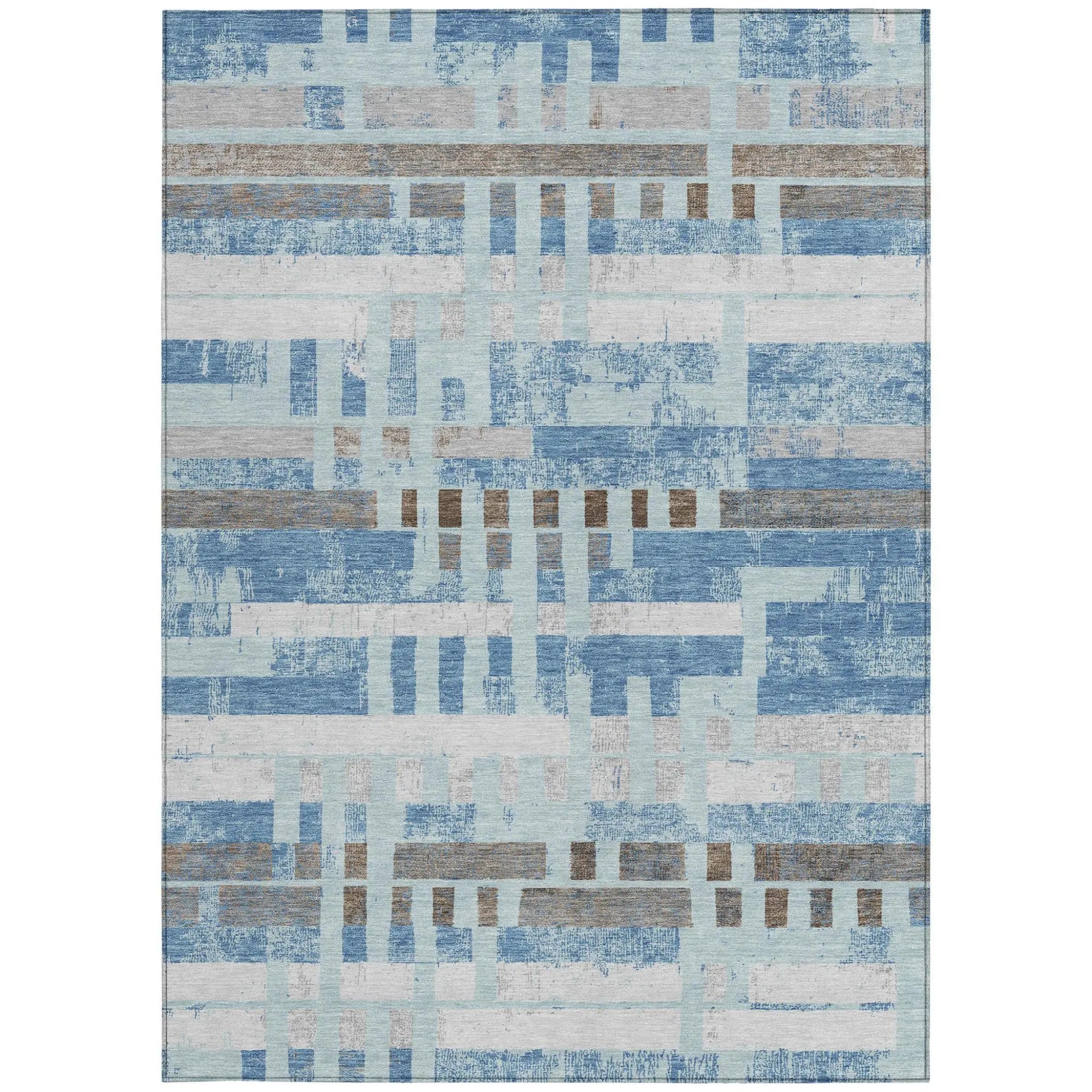 8' X 10' Sky Blue And Blue Striped Washable Indoor Outdoor Area Rug Homeroots Outdoor