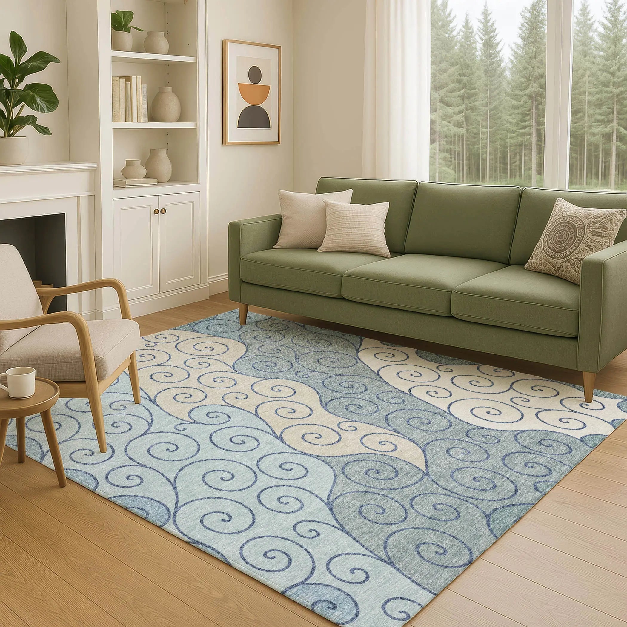 8' X 10' Sky Blue And Denim Blue Abstract Washable Indoor Outdoor Area Rug Homeroots Outdoor