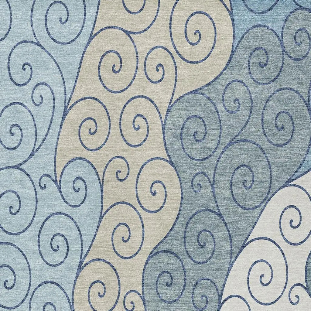 8' X 10' Sky Blue And Denim Blue Abstract Washable Indoor Outdoor Area Rug Homeroots Outdoor