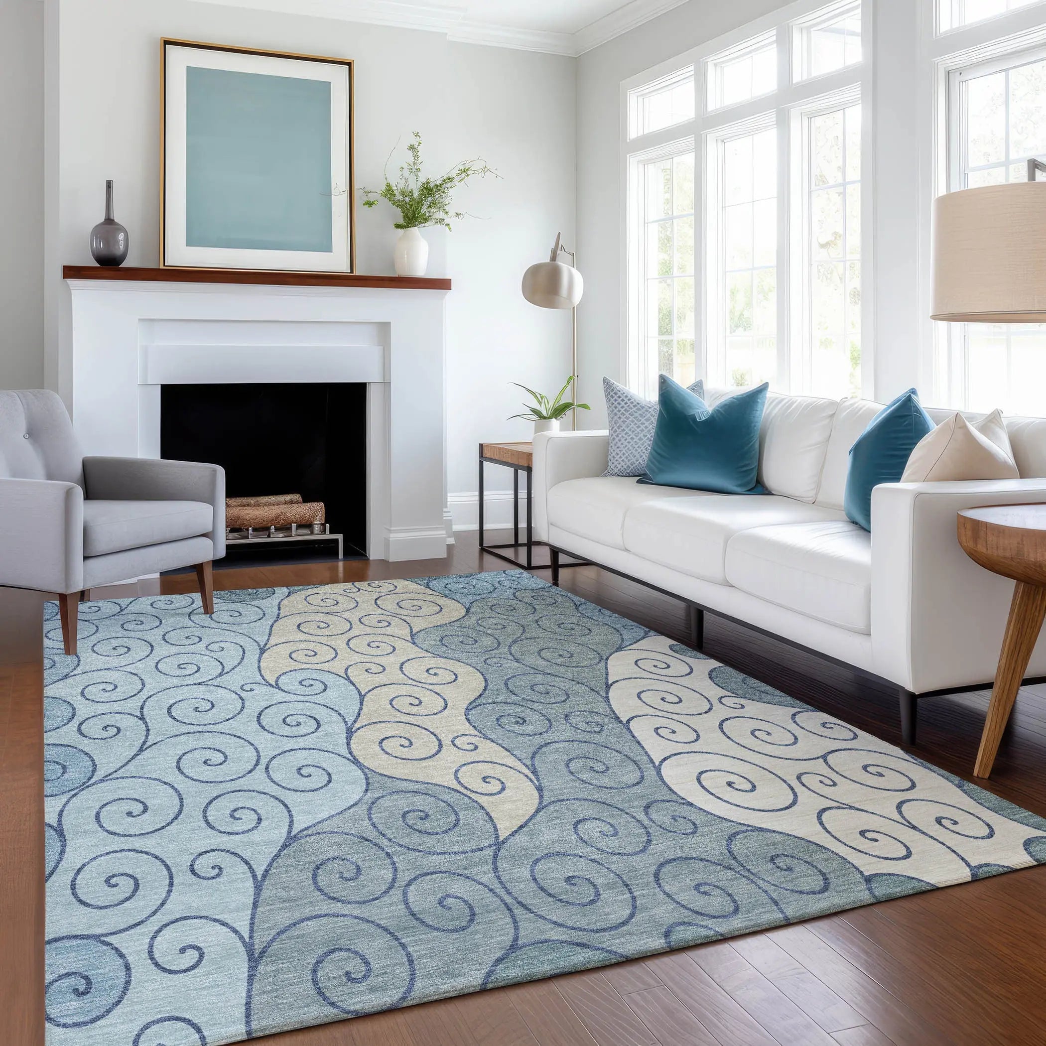 8' X 10' Sky Blue And Denim Blue Abstract Washable Indoor Outdoor Area Rug Homeroots Outdoor
