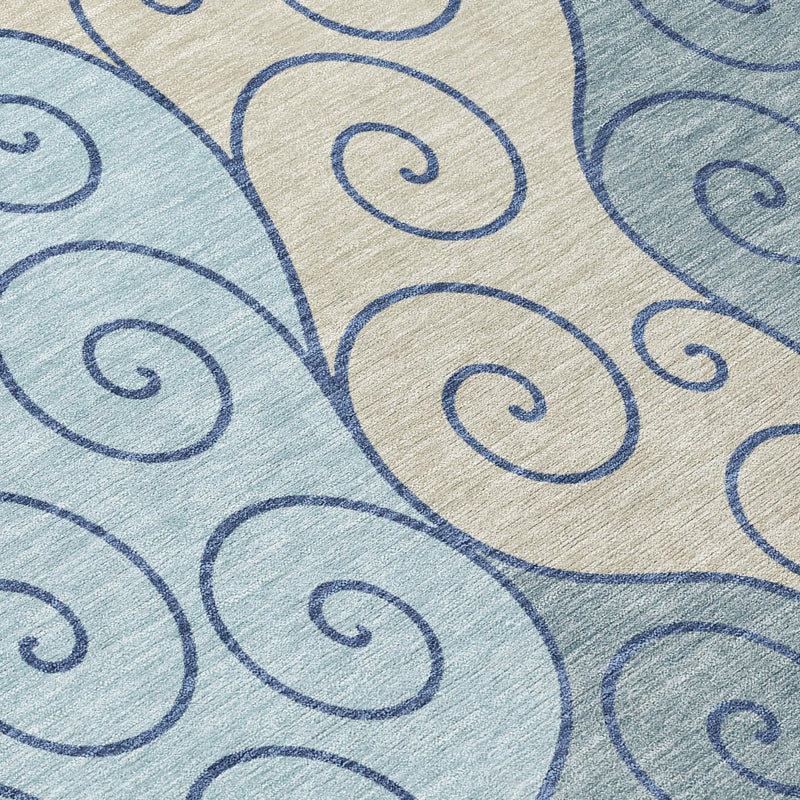 8' X 10' Sky Blue And Denim Blue Abstract Washable Indoor Outdoor Area Rug Homeroots Outdoor