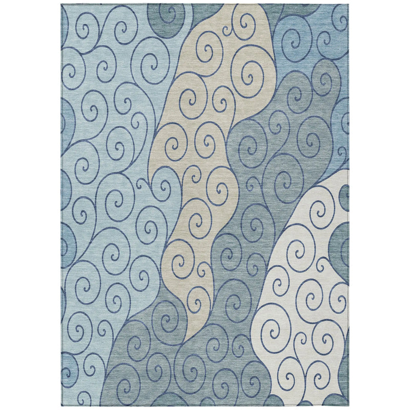 8' X 10' Sky Blue And Denim Blue Abstract Washable Indoor Outdoor Area Rug Homeroots Outdoor