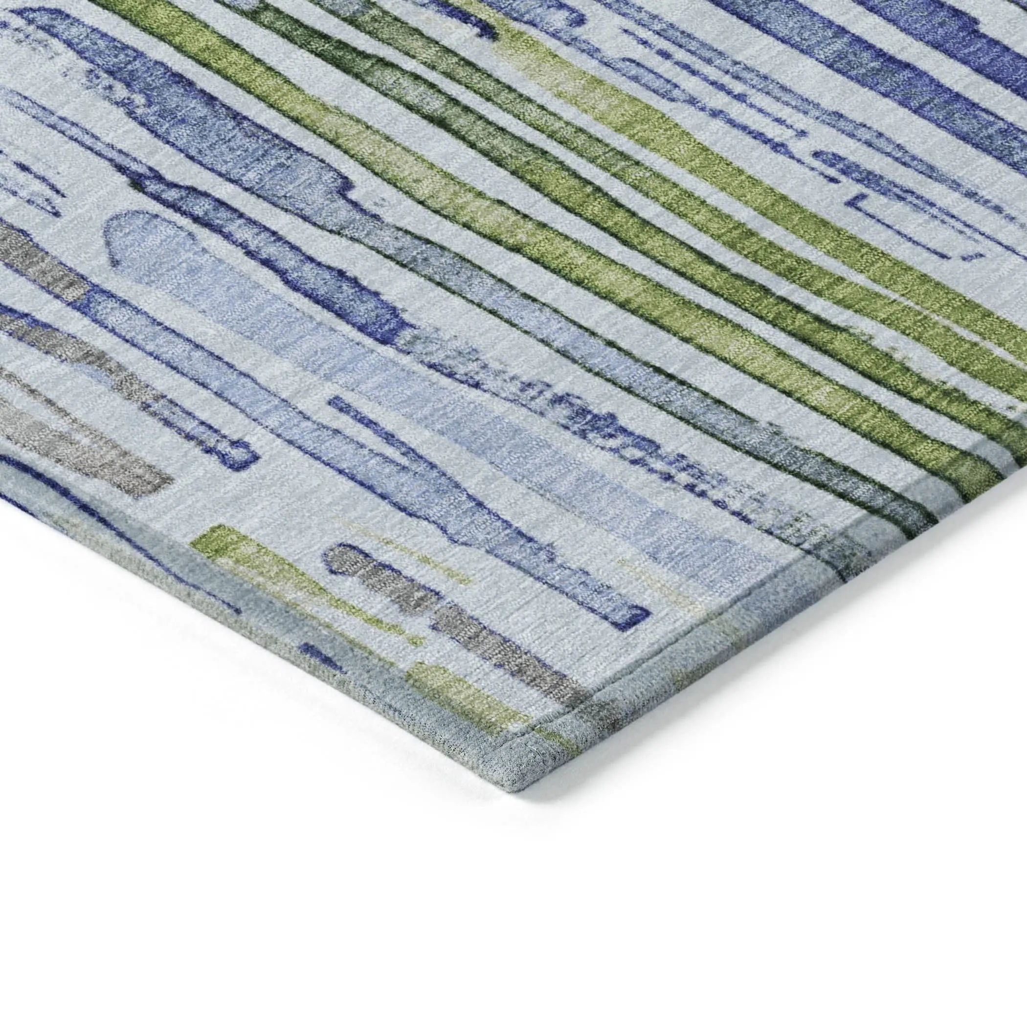 8' X 10' Sky Blue And Fern Green Striped Washable Indoor Outdoor Area Rug Homeroots Outdoor
