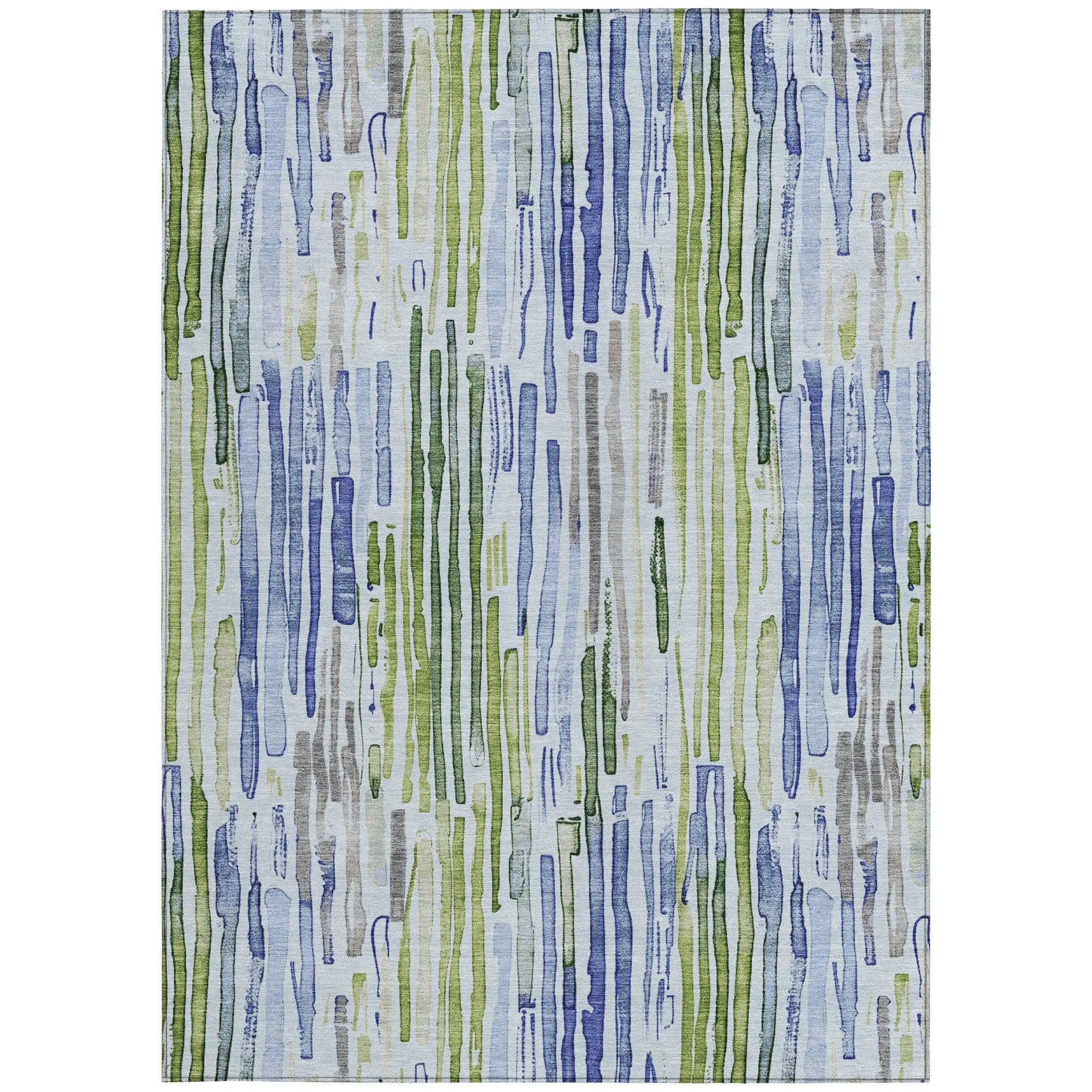 8' X 10' Sky Blue And Fern Green Striped Washable Indoor Outdoor Area Rug Homeroots Outdoor