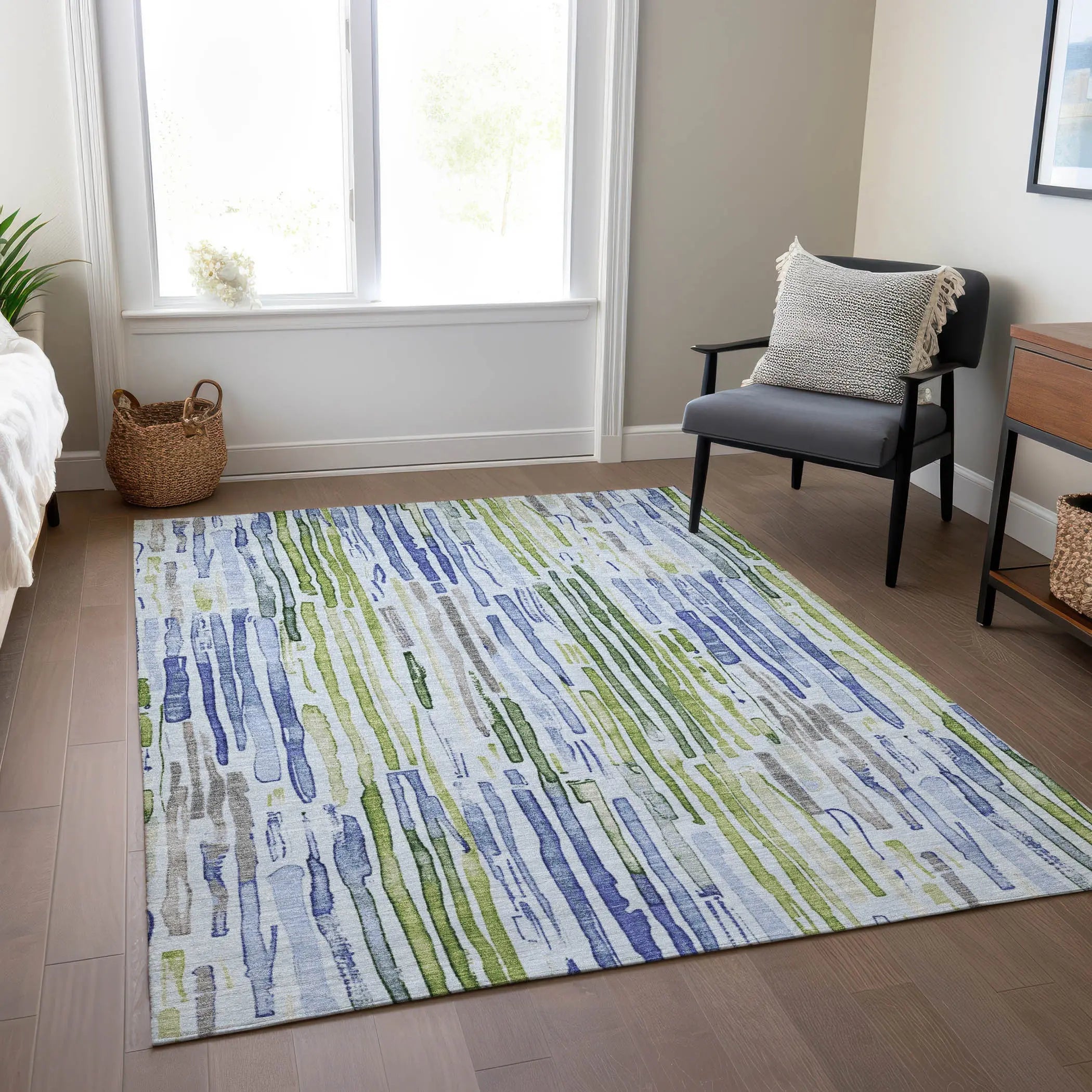 8' X 10' Sky Blue And Fern Green Striped Washable Indoor Outdoor Area Rug Homeroots Outdoor
