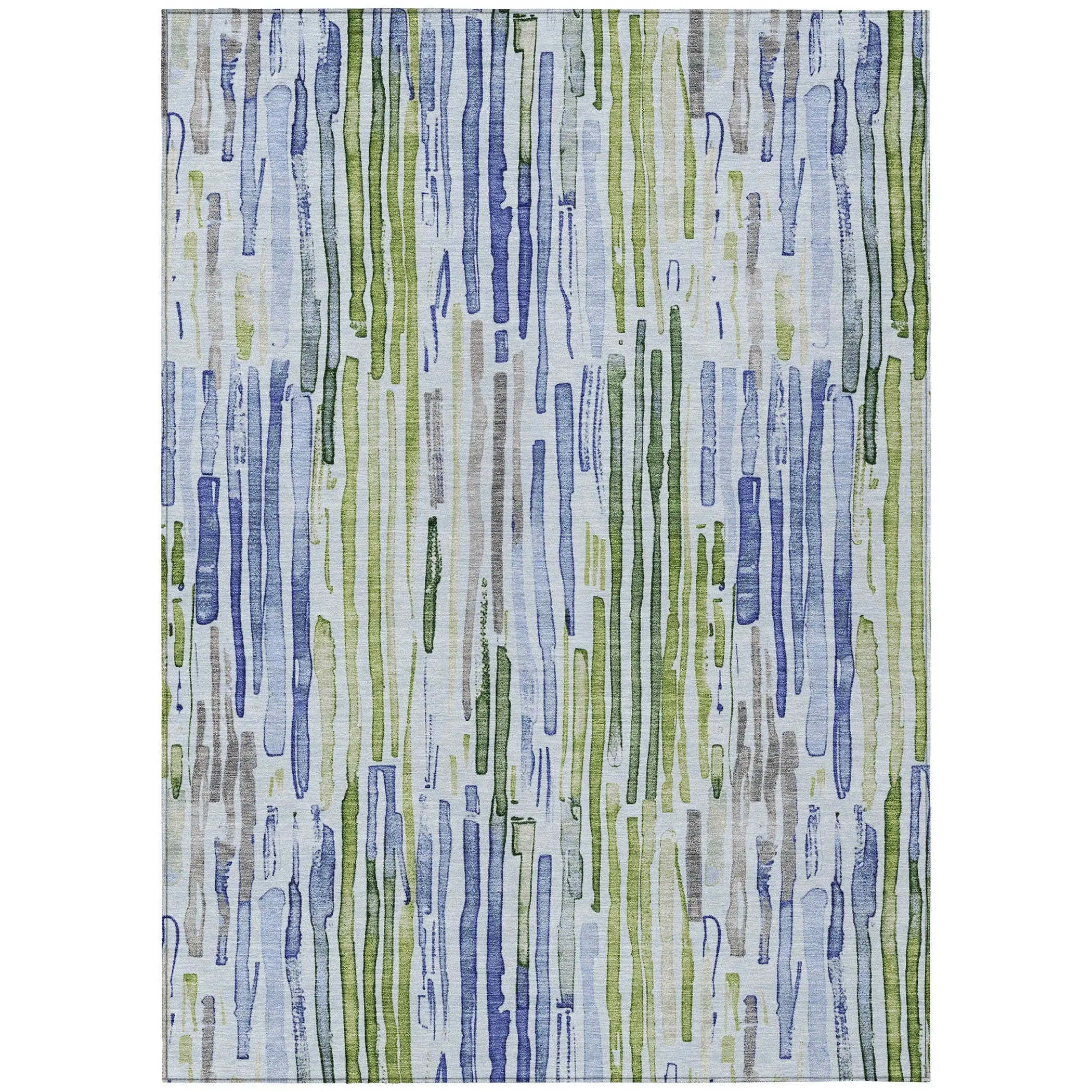 8' X 10' Sky Blue And Fern Green Striped Washable Indoor Outdoor Area Rug Homeroots Outdoor