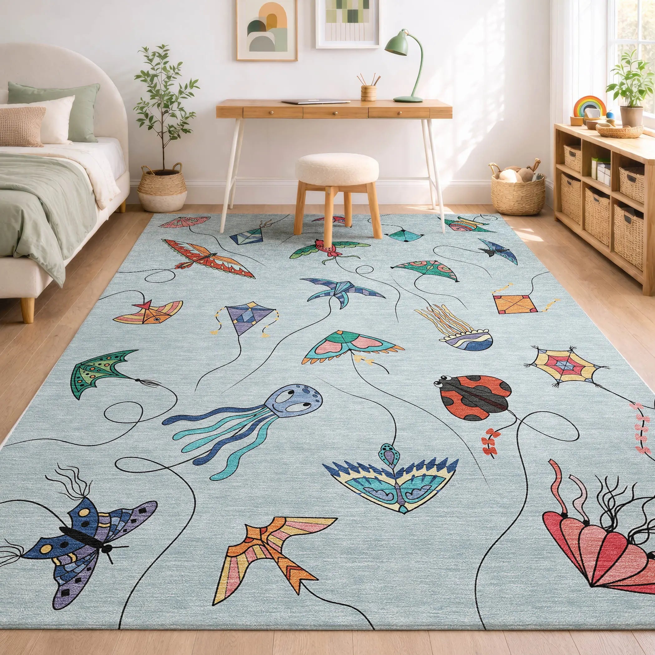 8' X 10' Sky Blue And Gold Geometric Washable Indoor Outdoor Area Rug Homeroots Outdoor