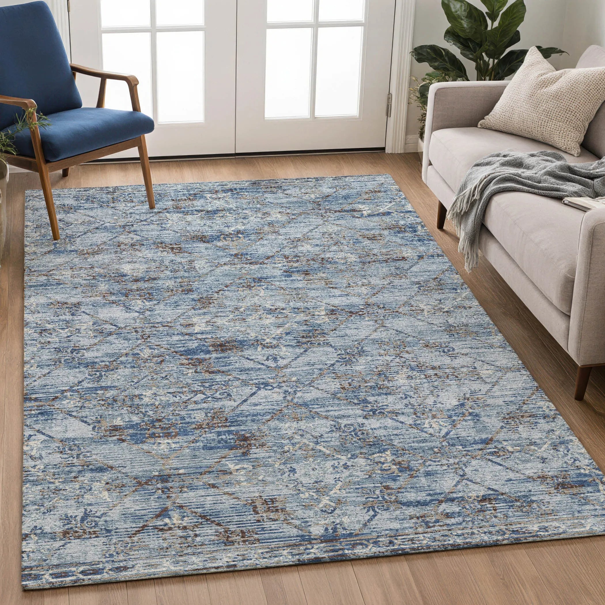 8' X 10' Sky Blue And Ivory Geometric Washable Indoor Outdoor Area Rug Homeroots Outdoor