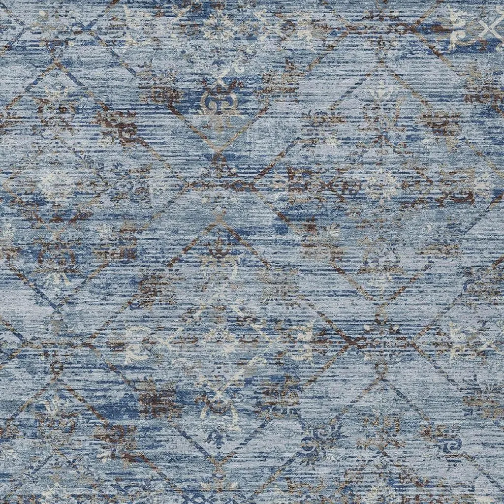 8' X 10' Sky Blue And Ivory Geometric Washable Indoor Outdoor Area Rug Homeroots Outdoor