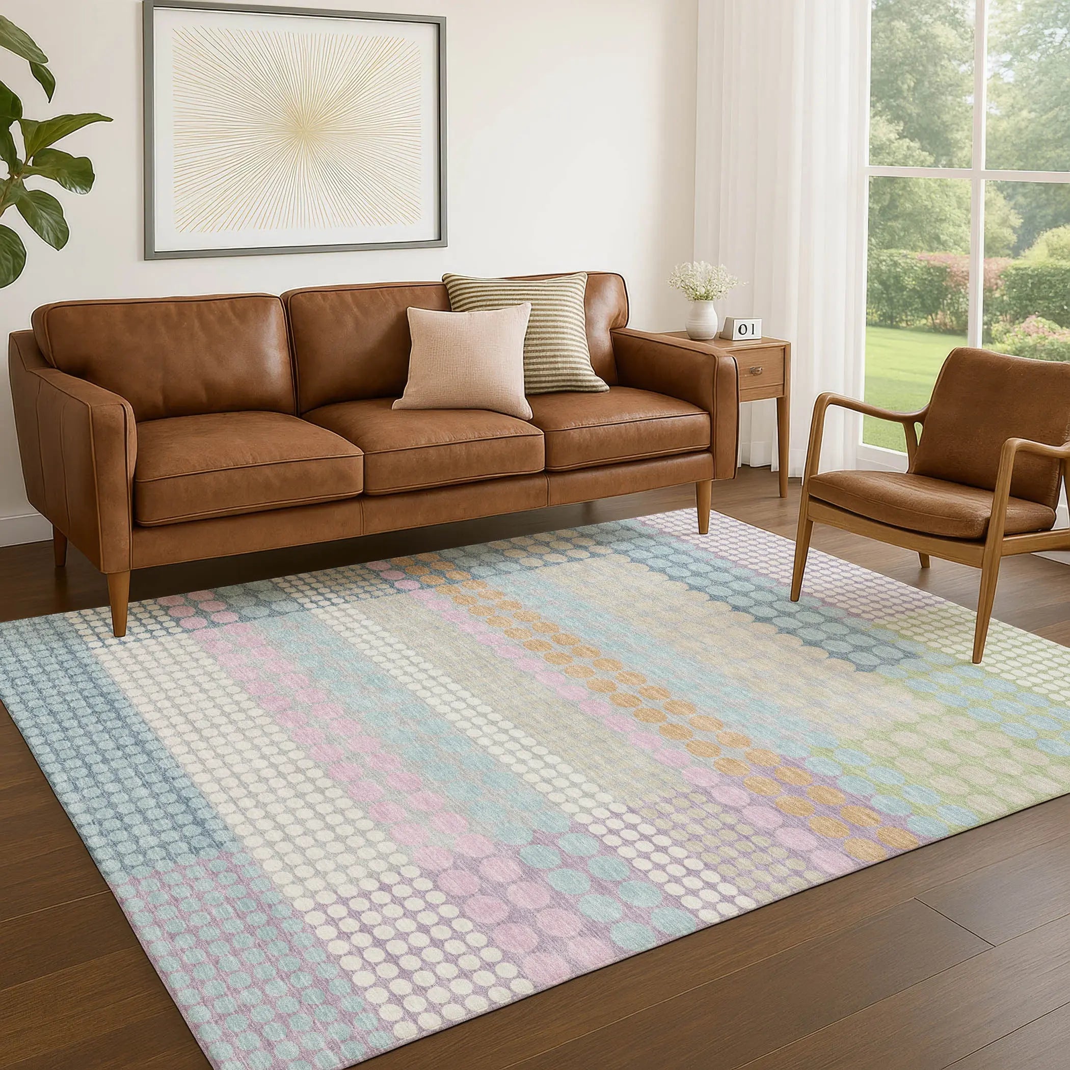 8' X 10' Sky Blue And Lavender Geometric Washable Indoor Outdoor Area Rug Homeroots Outdoor