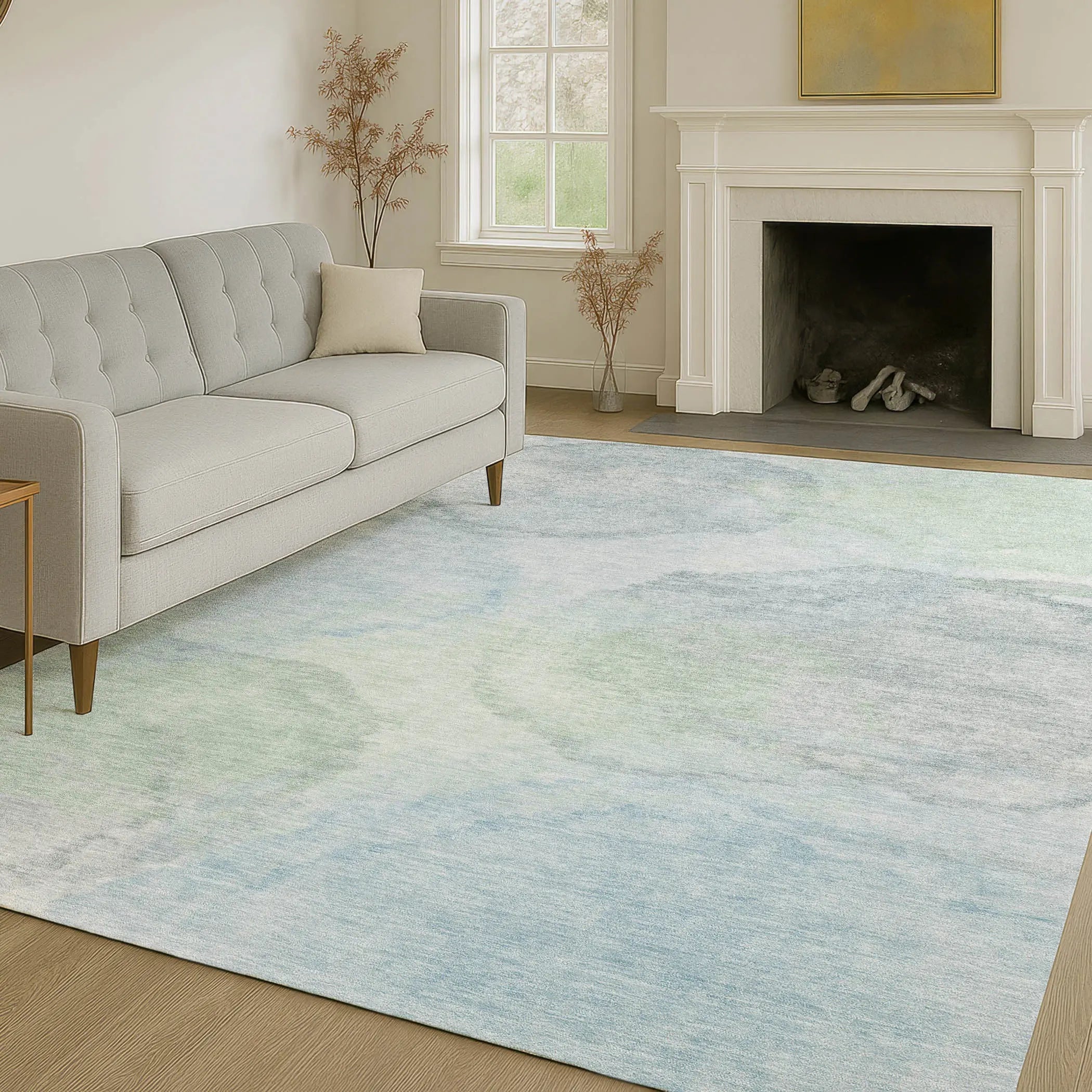 8' X 10' Sky Blue And Mint Green Abstract Washable Indoor Outdoor Area Rug Homeroots Outdoor