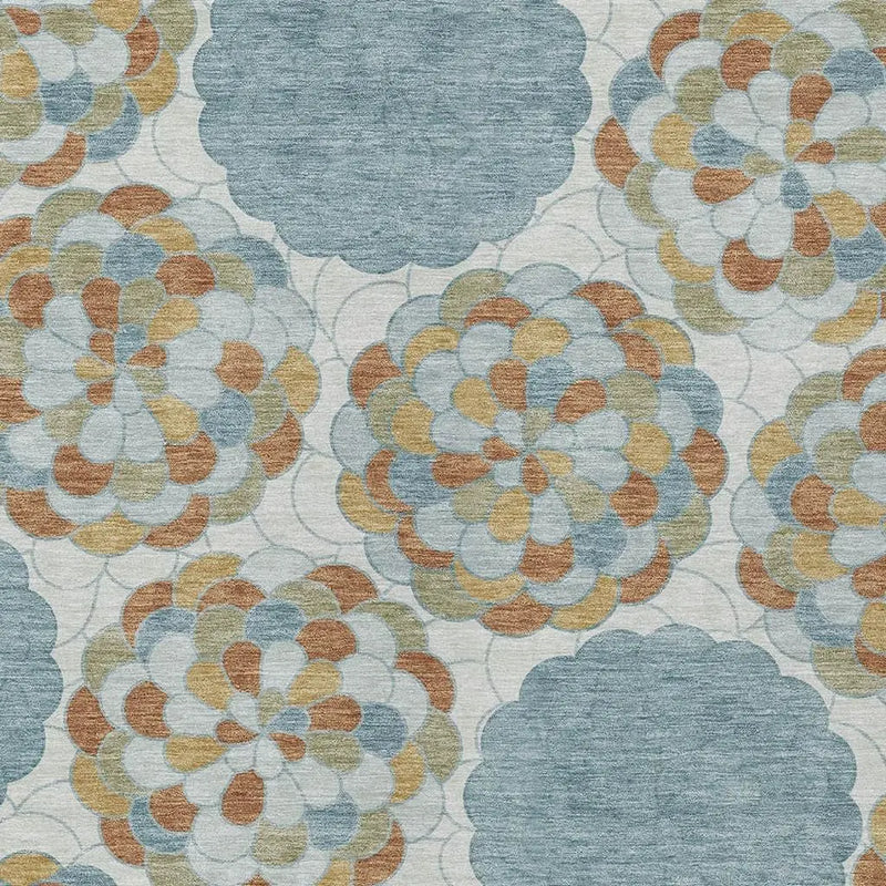 8' X 10' Sky Blue And Orange Floral Washable Indoor Outdoor Area Rug Homeroots Outdoor
