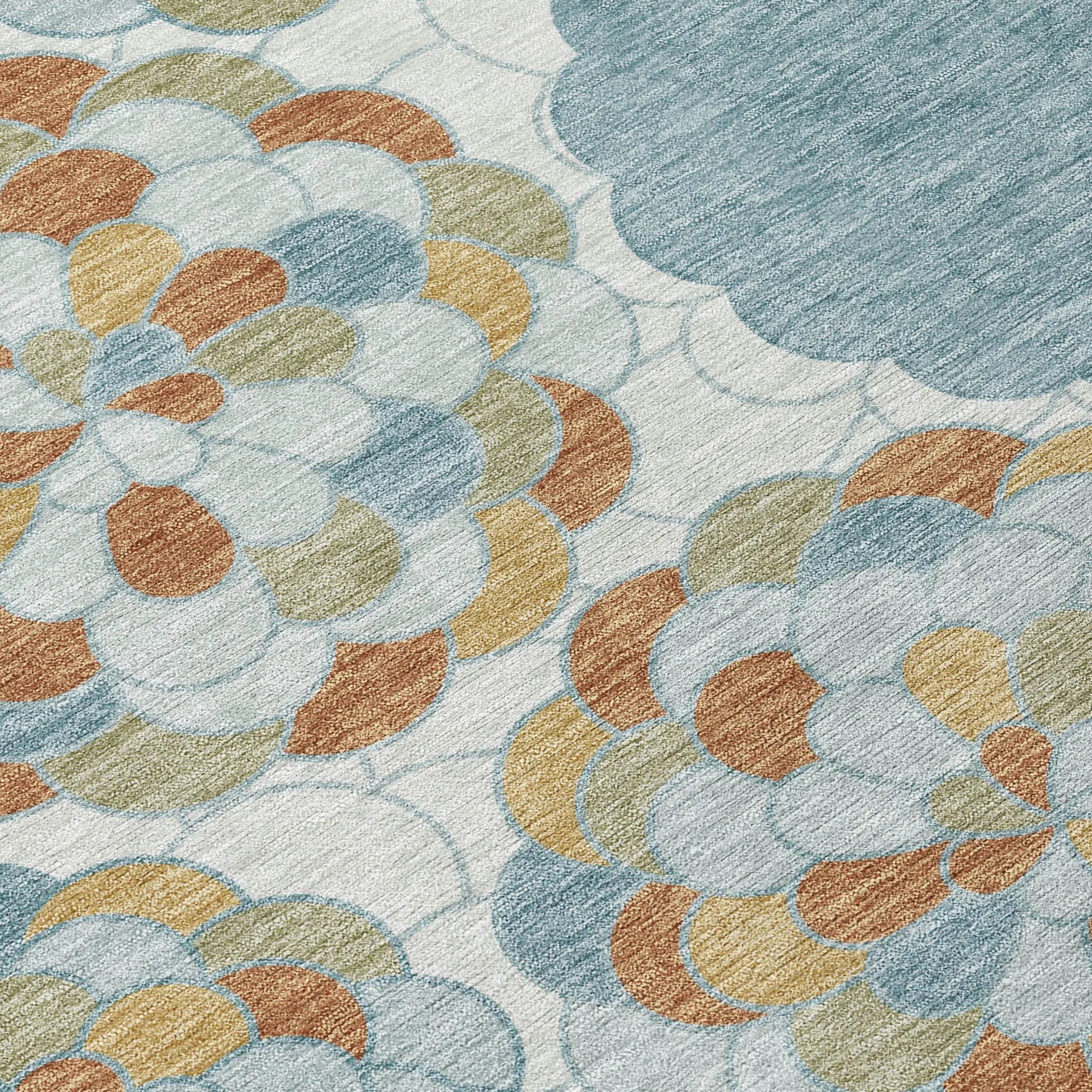 8' X 10' Sky Blue And Orange Floral Washable Indoor Outdoor Area Rug Homeroots Outdoor