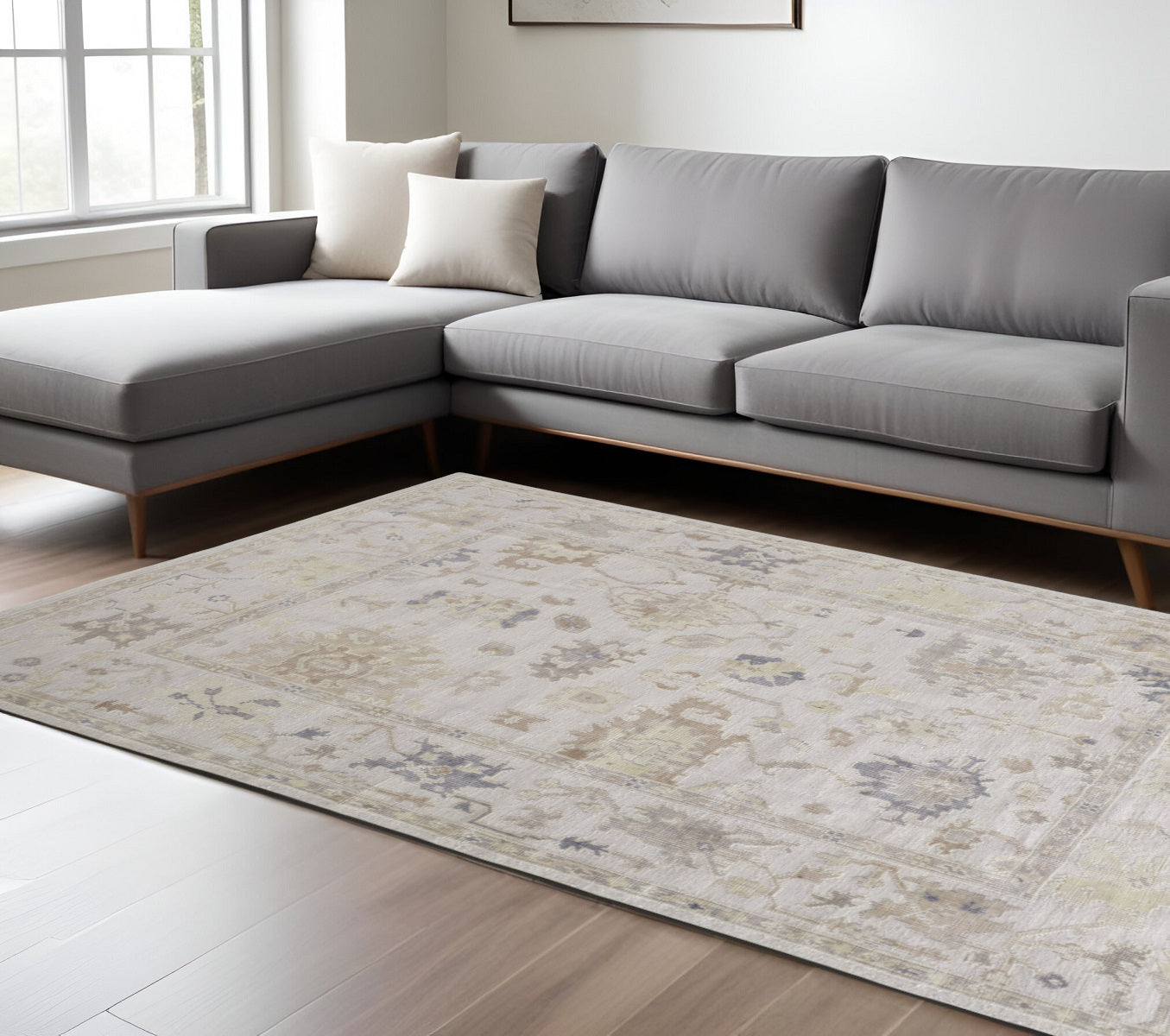 8' X 10' Tan Ivory And Orange Floral Hand Knotted Stain Resistant Area Rug Homeroots Outdoor