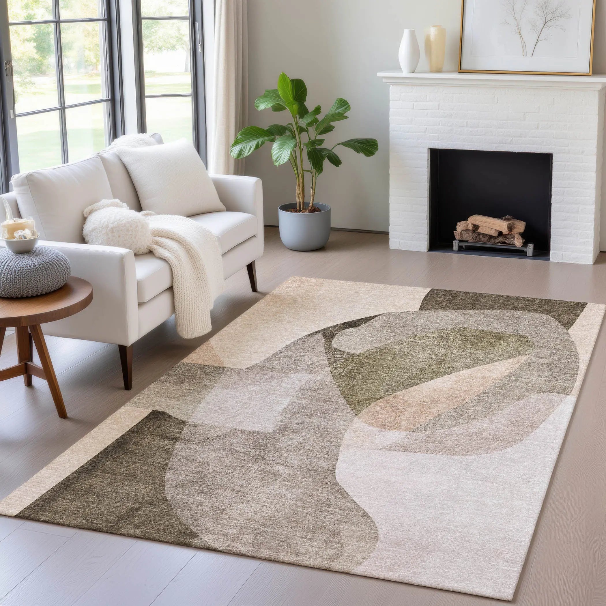8' X 10' Taupe And Beige Abstract Washable Indoor Outdoor Area Rug Homeroots Outdoor