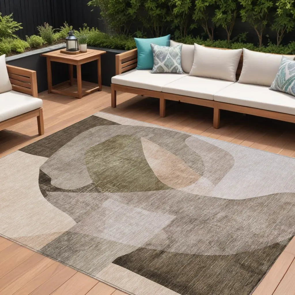 8' X 10' Taupe And Beige Abstract Washable Indoor Outdoor Area Rug Homeroots Outdoor