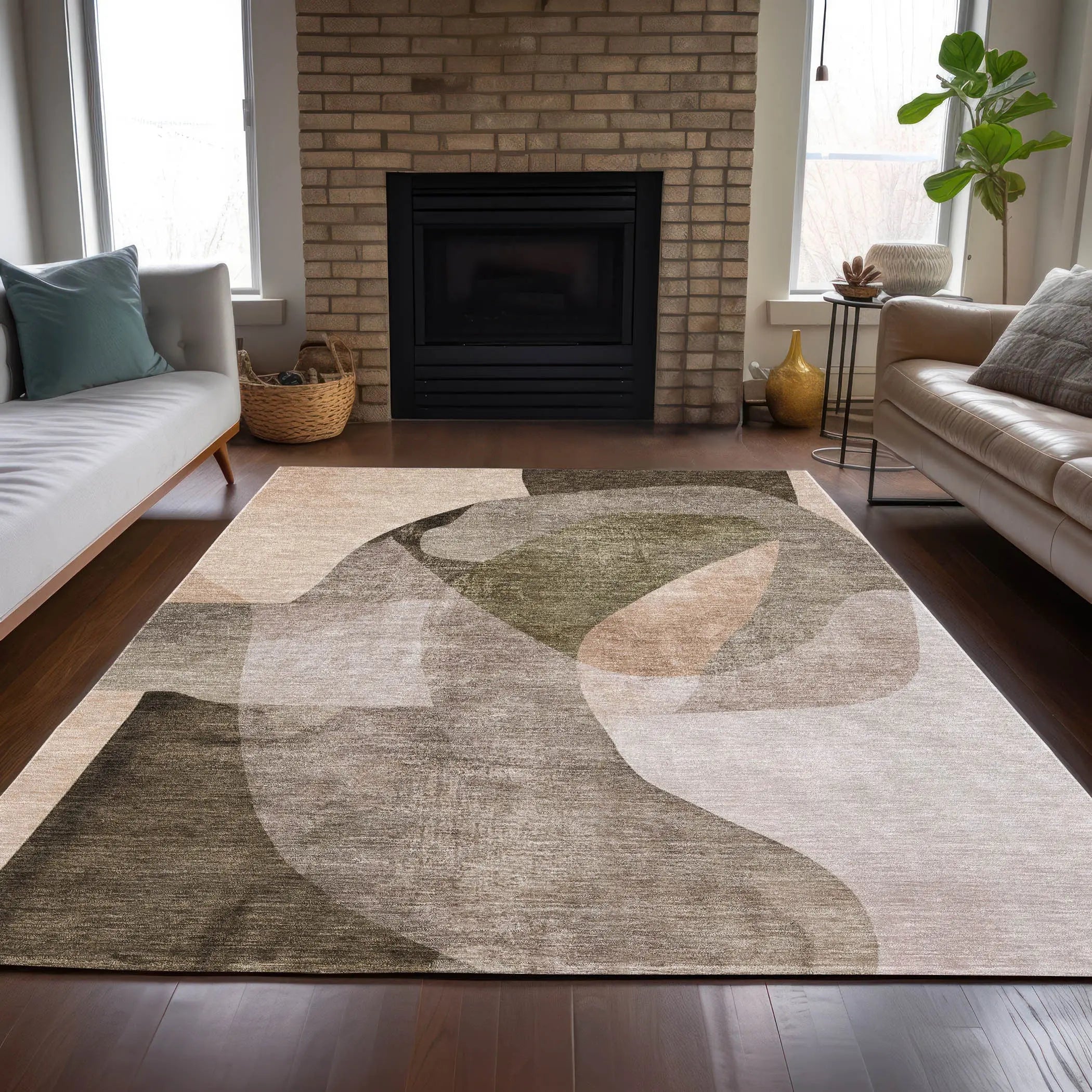 8' X 10' Taupe And Beige Abstract Washable Indoor Outdoor Area Rug Homeroots Outdoor