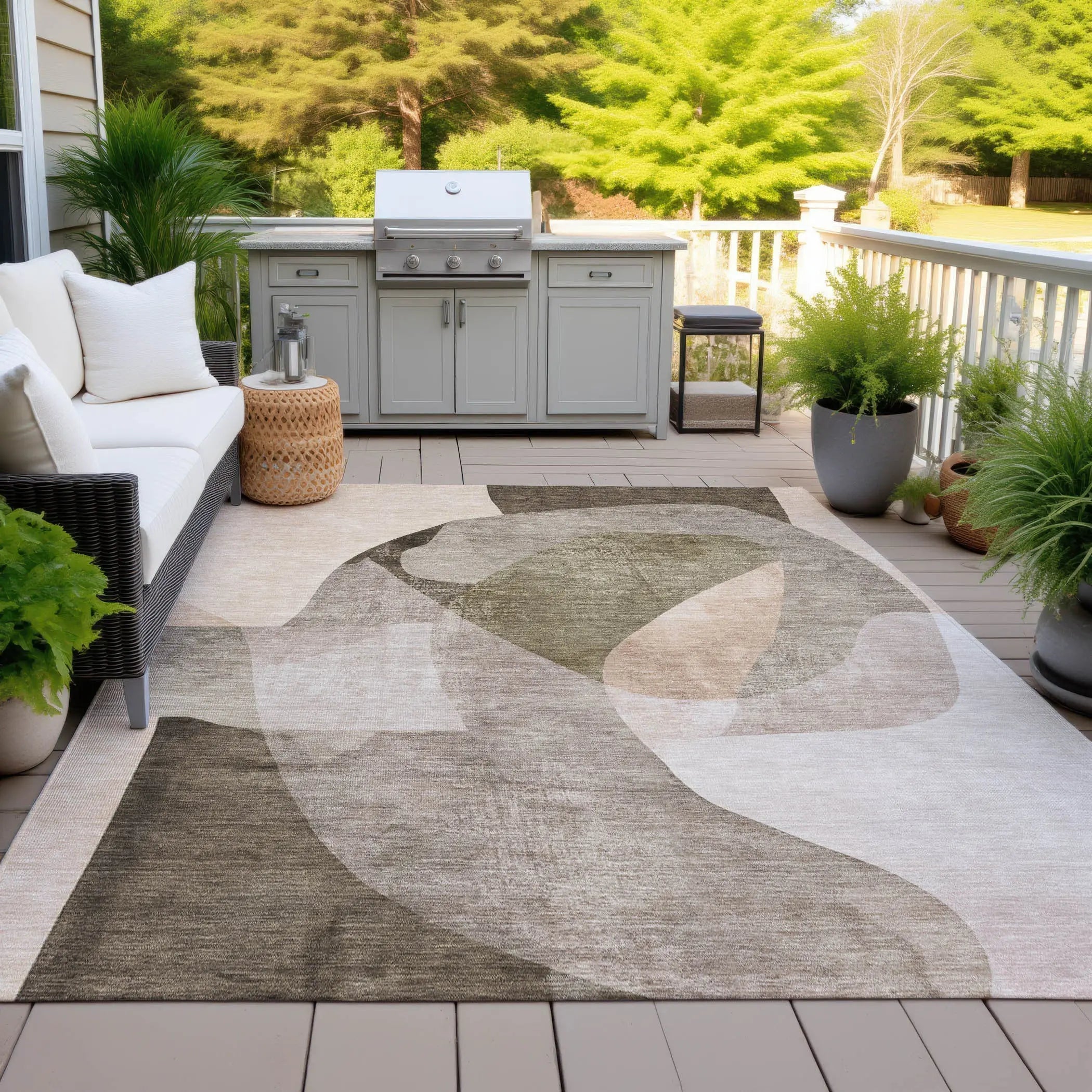 8' X 10' Taupe And Beige Abstract Washable Indoor Outdoor Area Rug Homeroots Outdoor