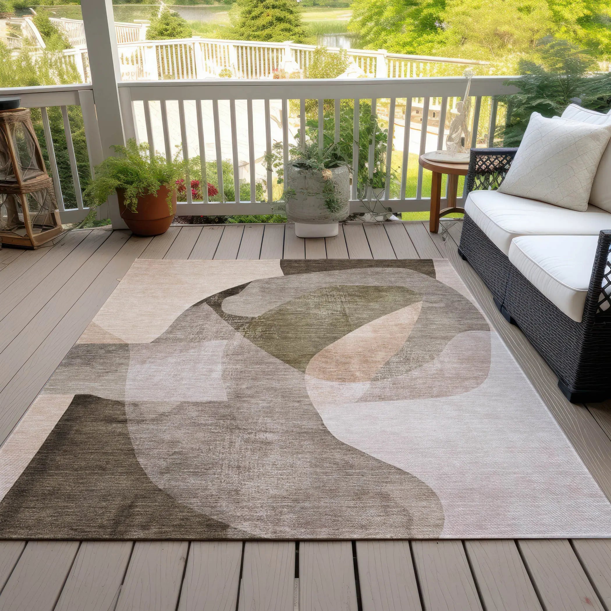8' X 10' Taupe And Beige Abstract Washable Indoor Outdoor Area Rug Homeroots Outdoor